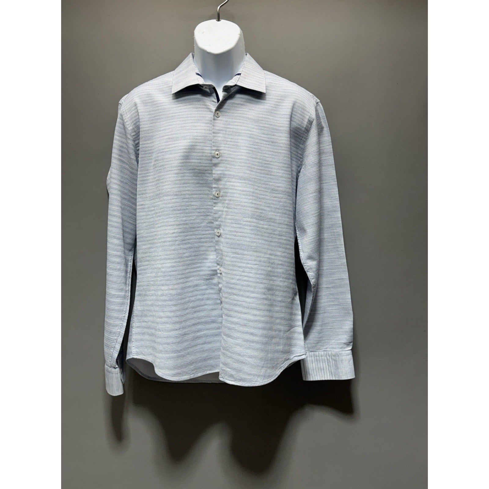 Stone Rose Mens XL Slim Blue Textured Dress Shirt Cotton Button Long Sleeve