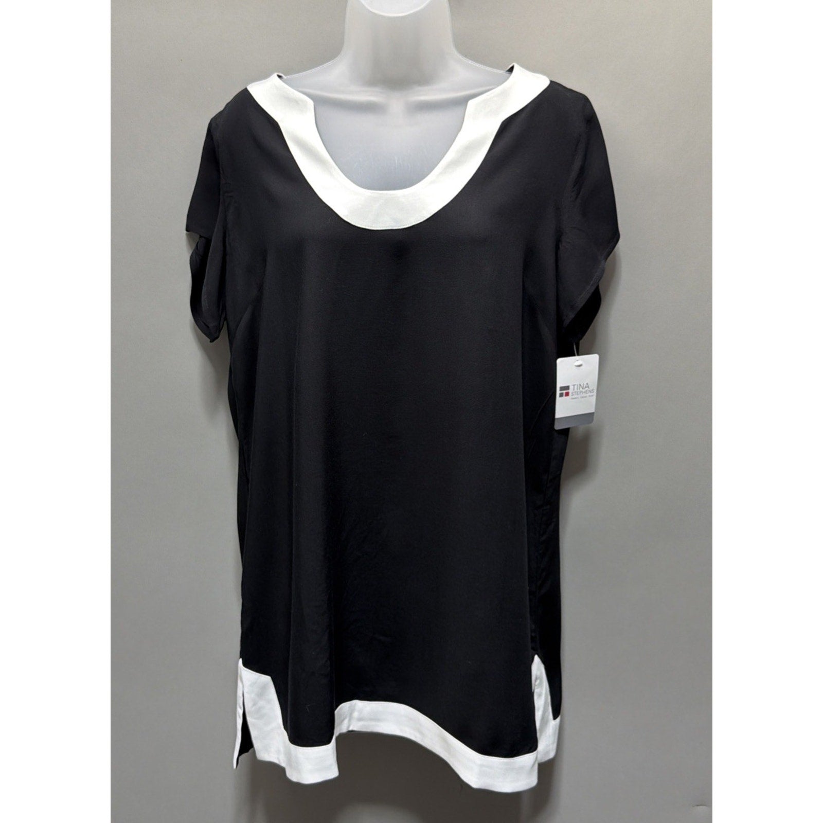 TINA STEPHENS size S Grace Cap Sleeve Tunic Oversized Fit Black NWT