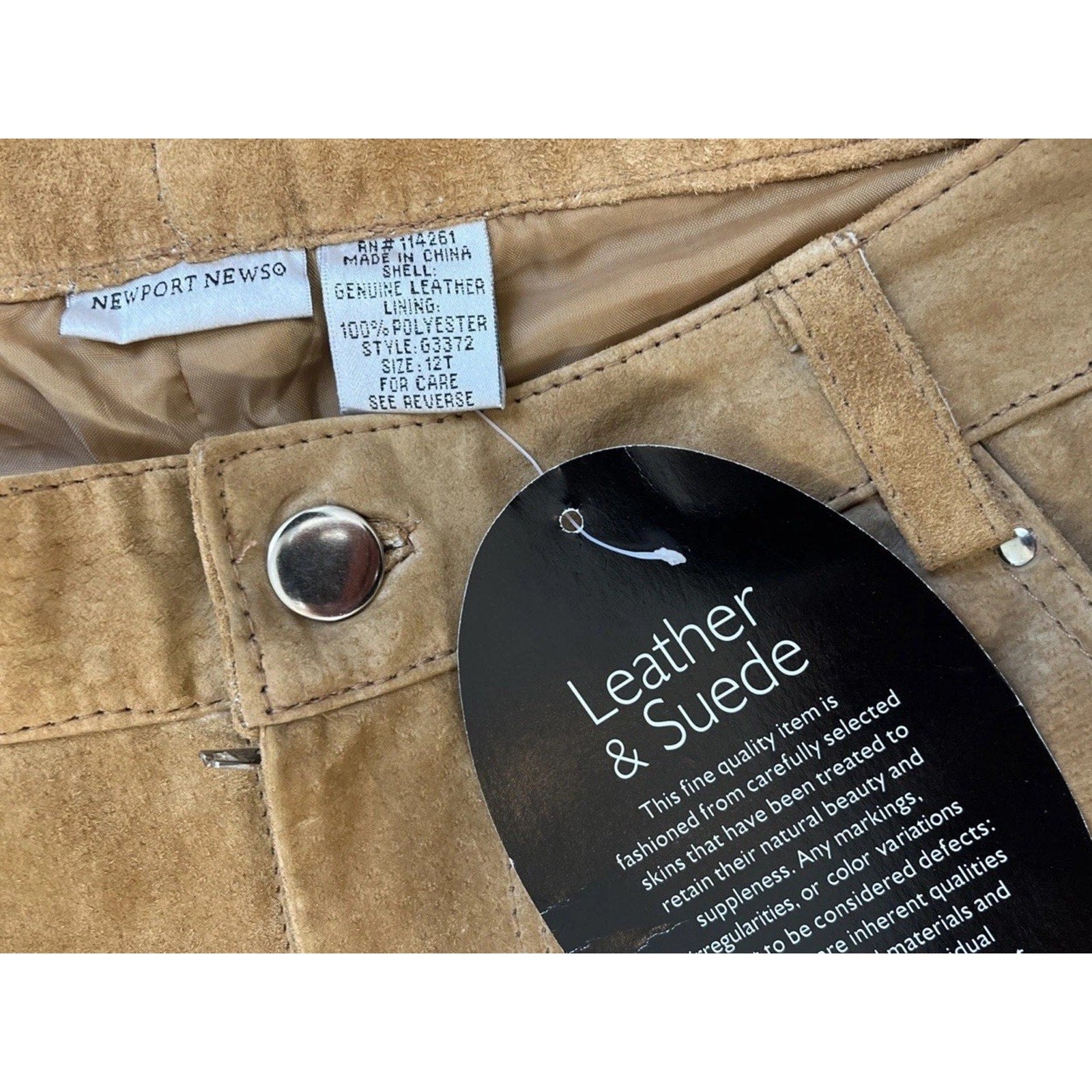 NWT Newport News Vintage Tan Genuine Leather And Suede Lined Pants Size 12 T