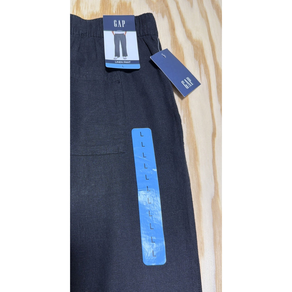 Gap size Large linen blend wide leg high elastic waist pants Black beach coastal