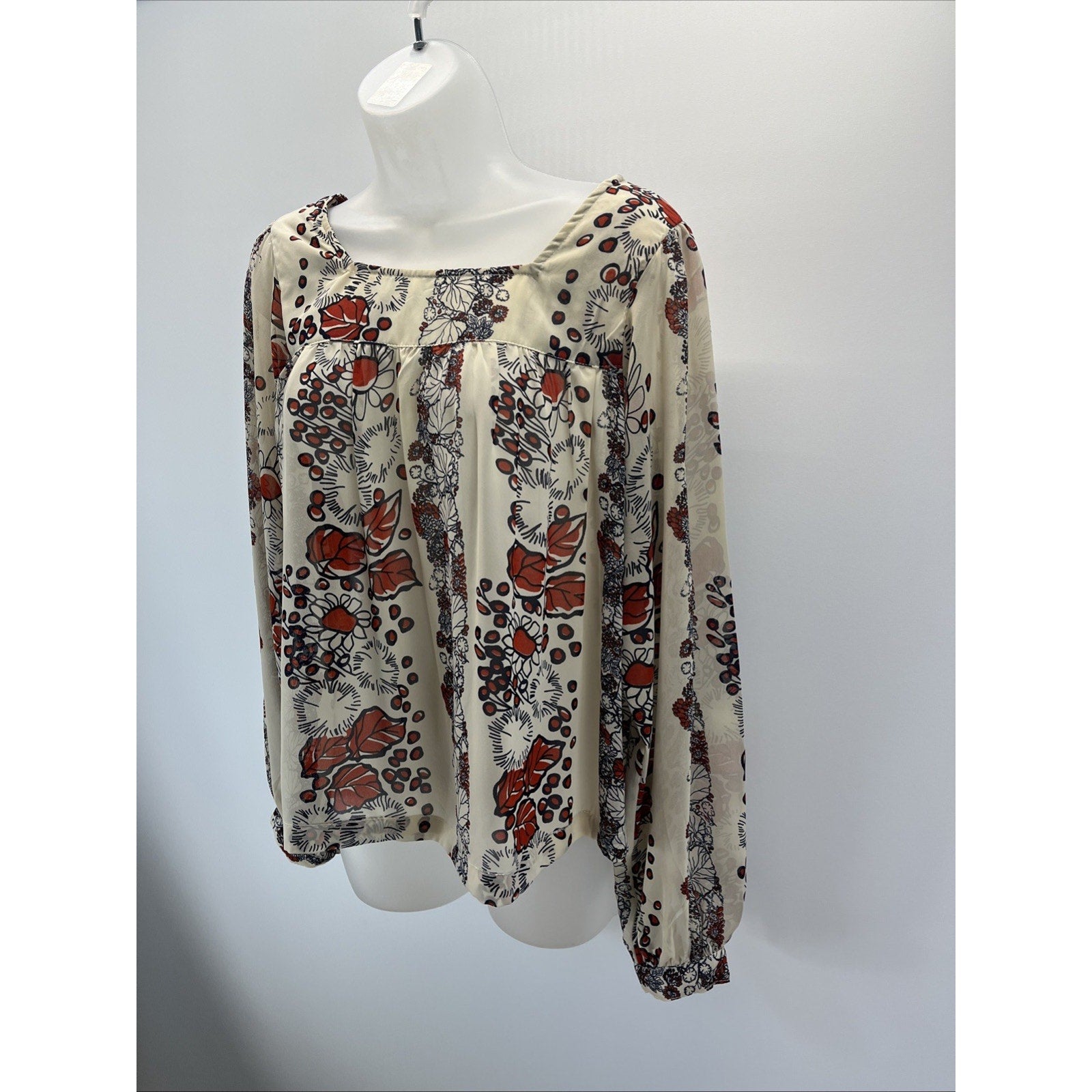 FUN & FLIRT BLOUSE Semi-Sheer Small Polyester Pullover Long Sleeves EUC