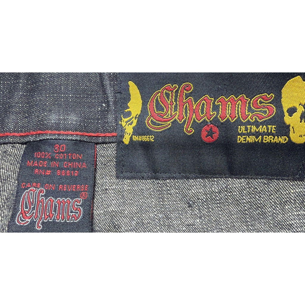 Vintage Chams Jeans Mens 30 Black W Red Trim Baggy Embroidered Skate Hip Hop Y2K