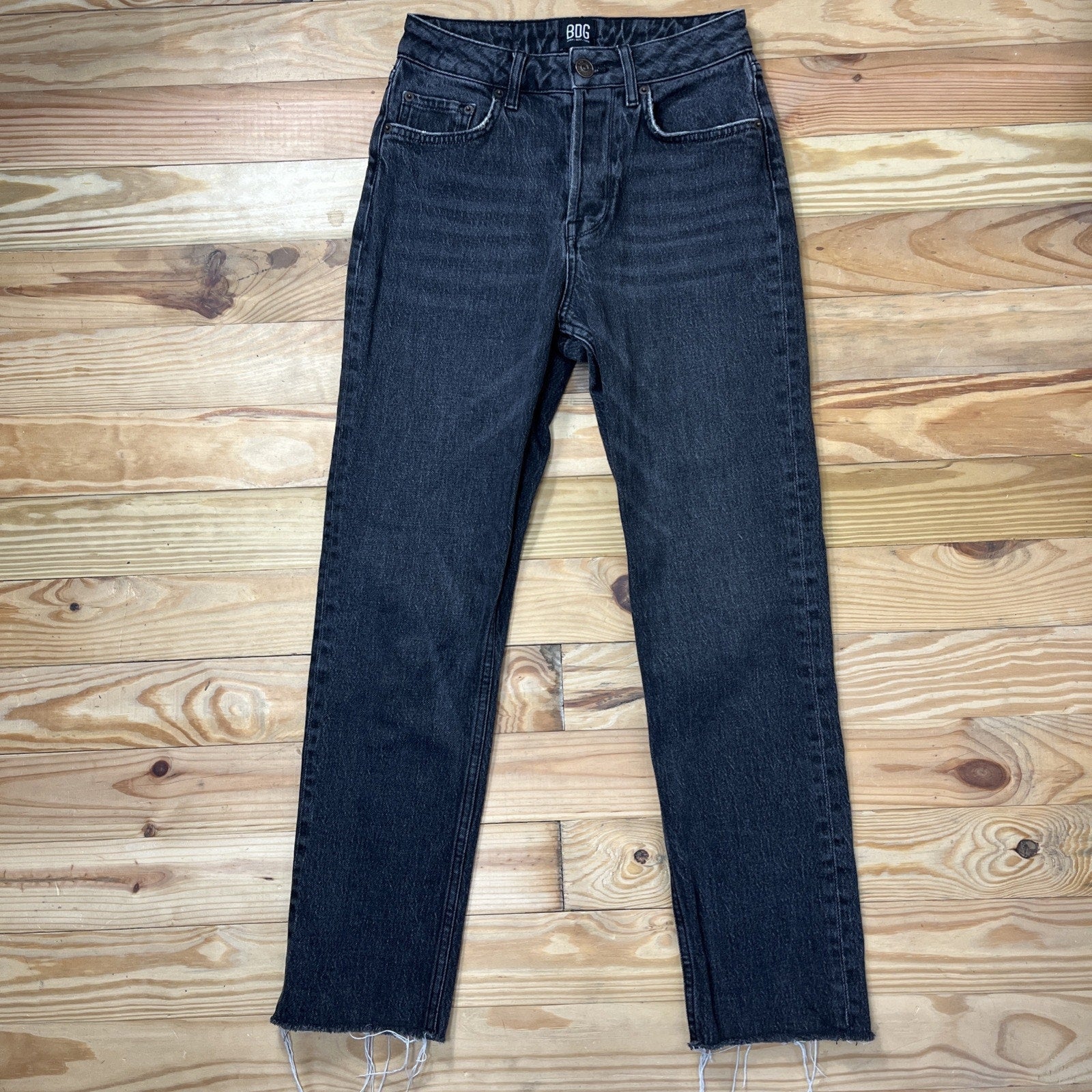 BDG Urban Outfitters Dillon Jeans Women's 26x32 Black Denim Button Fly Raw Hem