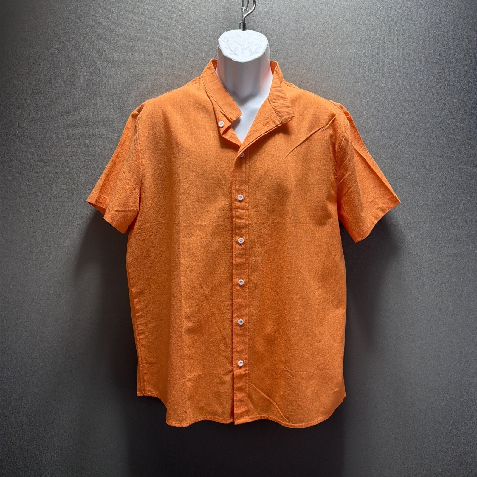 Ouku Mens Orange Cotton Linen Button Down Shirt Size Large