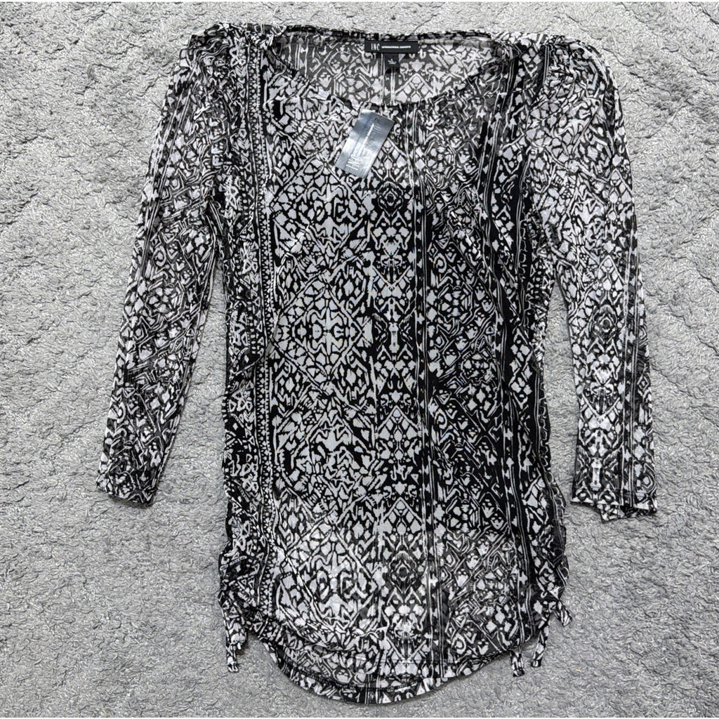 INC International Concepts 3/4 Sleeve Top Women’s S Blouse Ruched Built In Cami