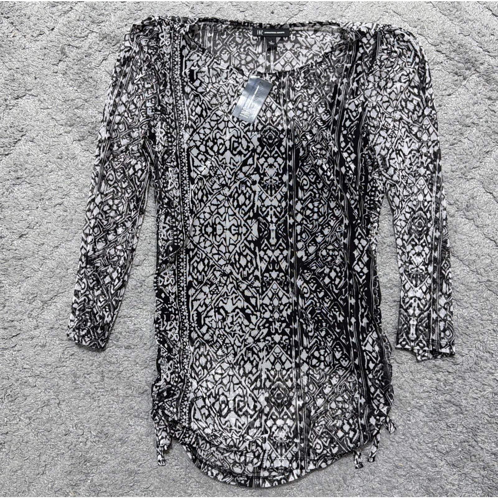 INC International Concepts 3/4 Sleeve Top Women’s S Blouse Ruched Built In Cami