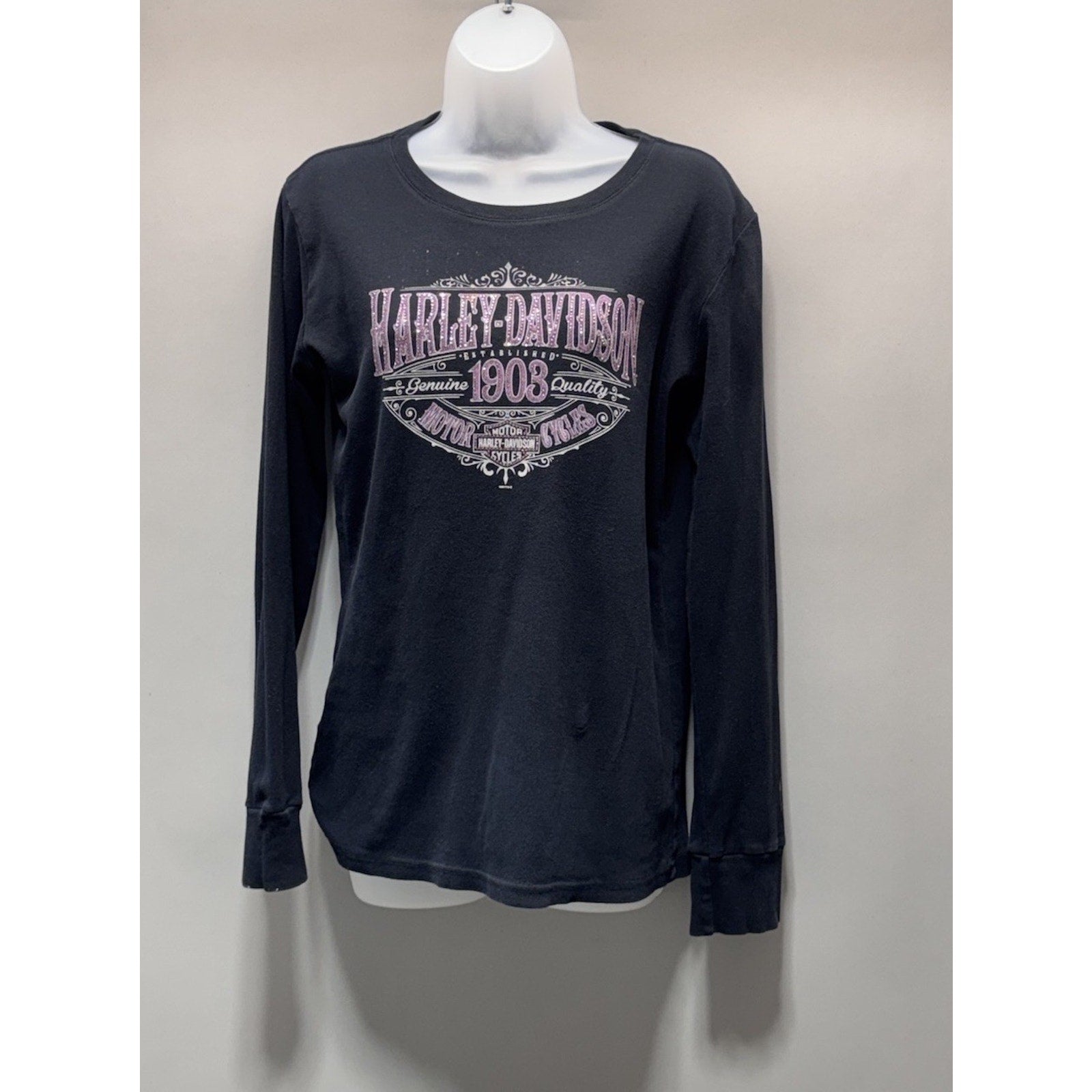 Heart Of Dixie Harley Davidson Black Long Sleeve T-shirt Women’s Size L Alabama