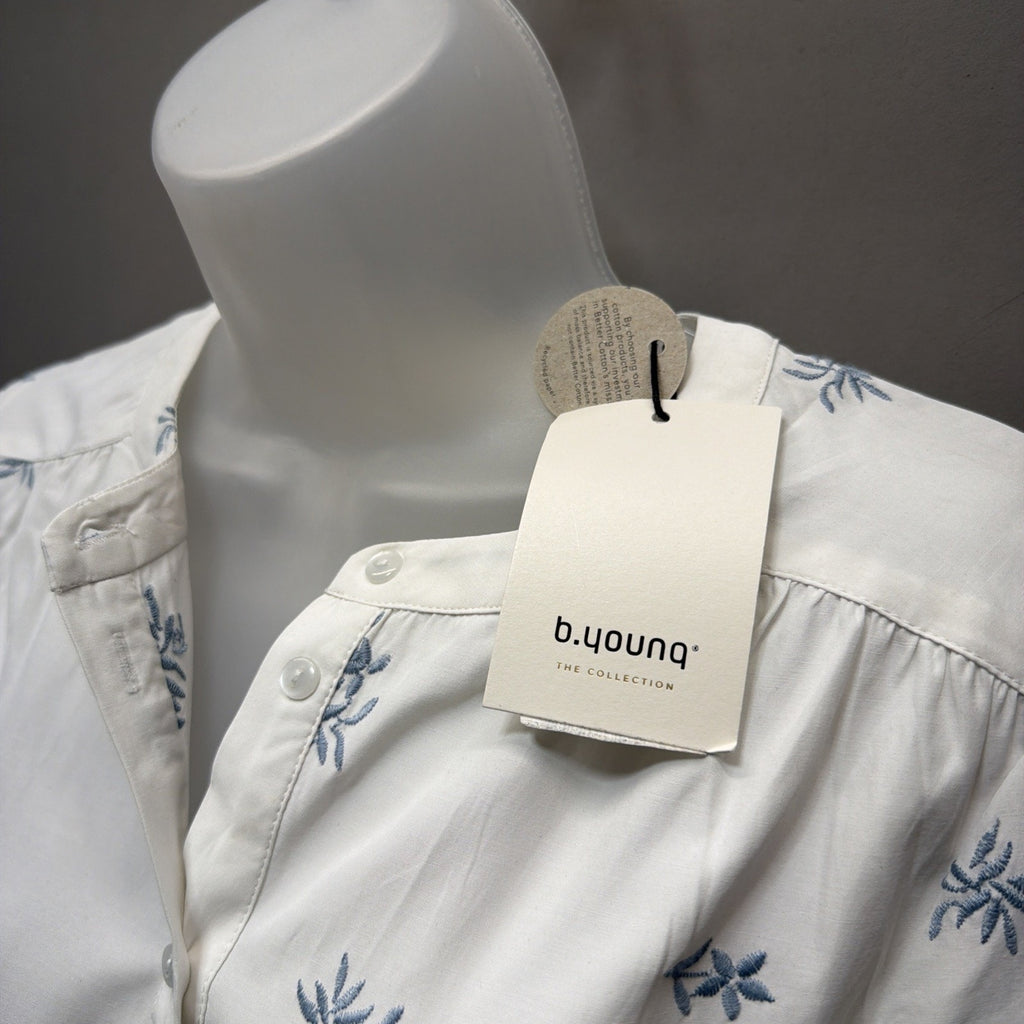 B.Young White Embroidered Floral Tie Waist Shirt Dress Size 36 NWT