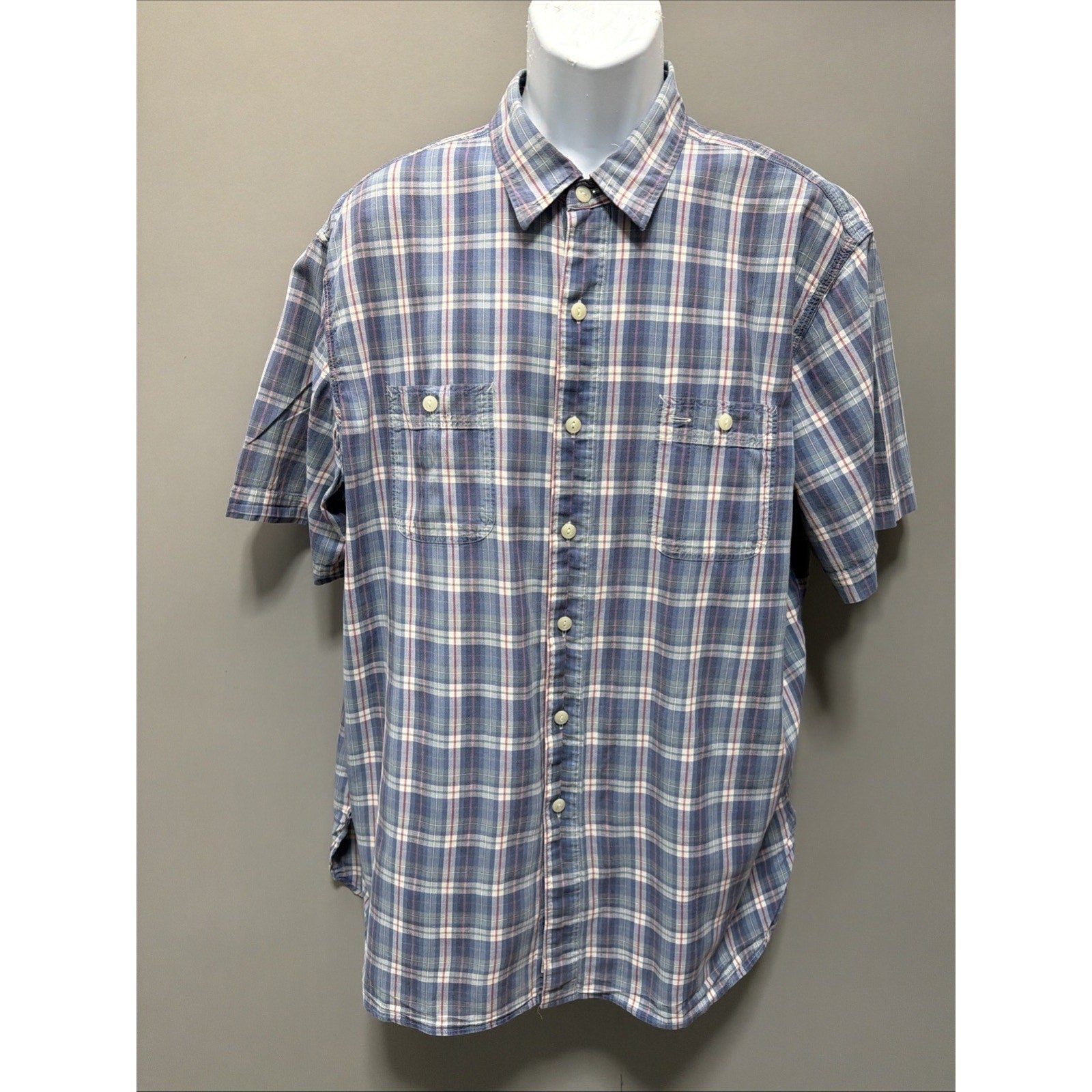 Ralph Lauren Polo Naval Res. Shirt Mens XXL Button Up Plaid Short Sleeve Cotton