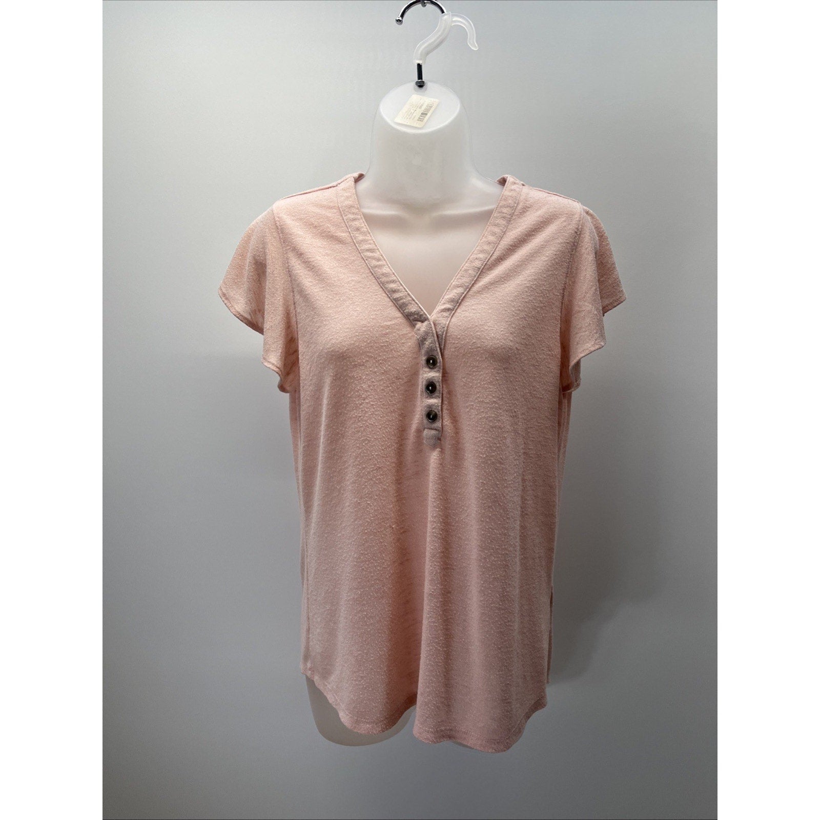 Democracy Pink Cap Flutter Sleeve Shirttail Hem Knit Top Womens Size M