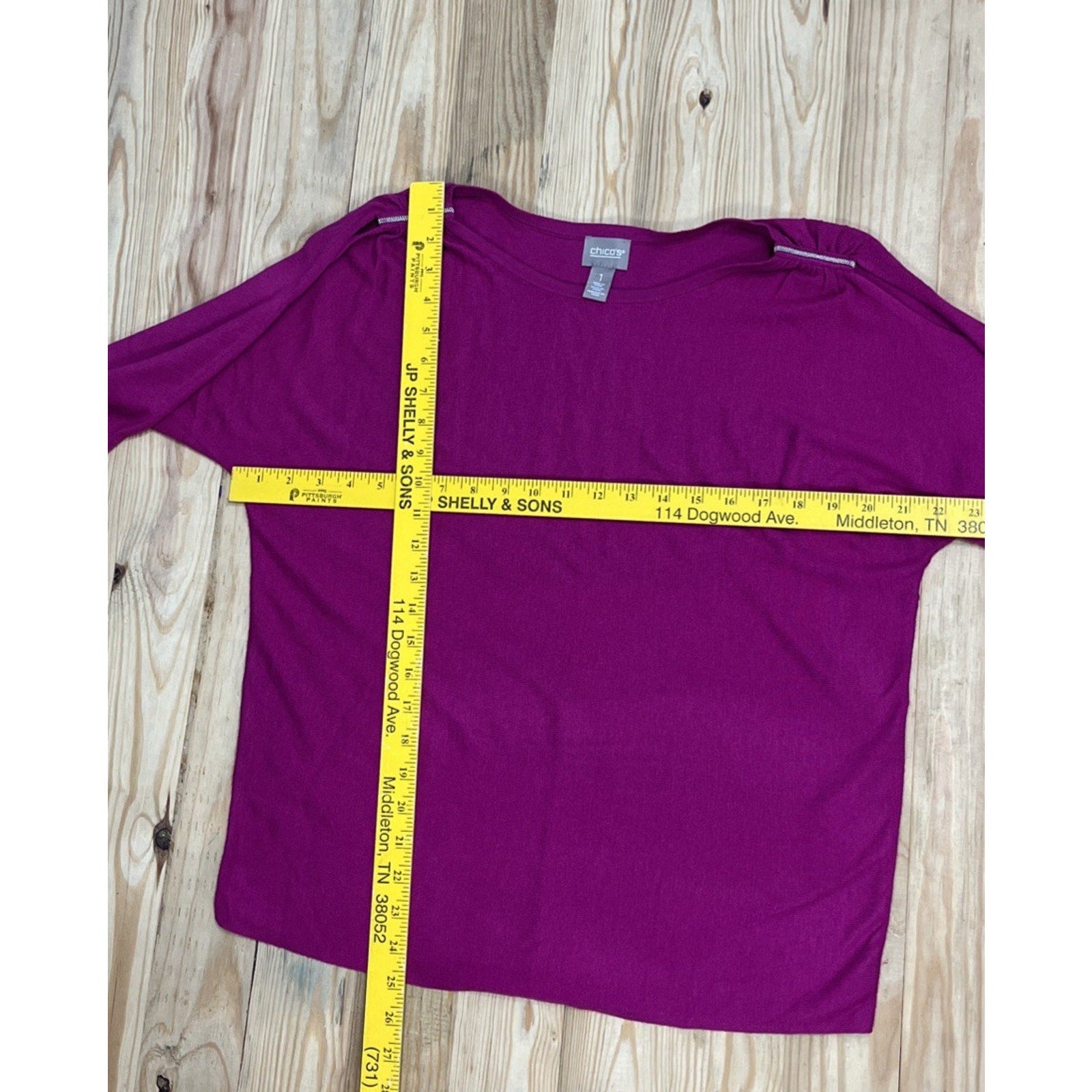 Chico's Size 1 Women's Touch of Cashmere Cold Shoulder Pullover Sweater Magenta