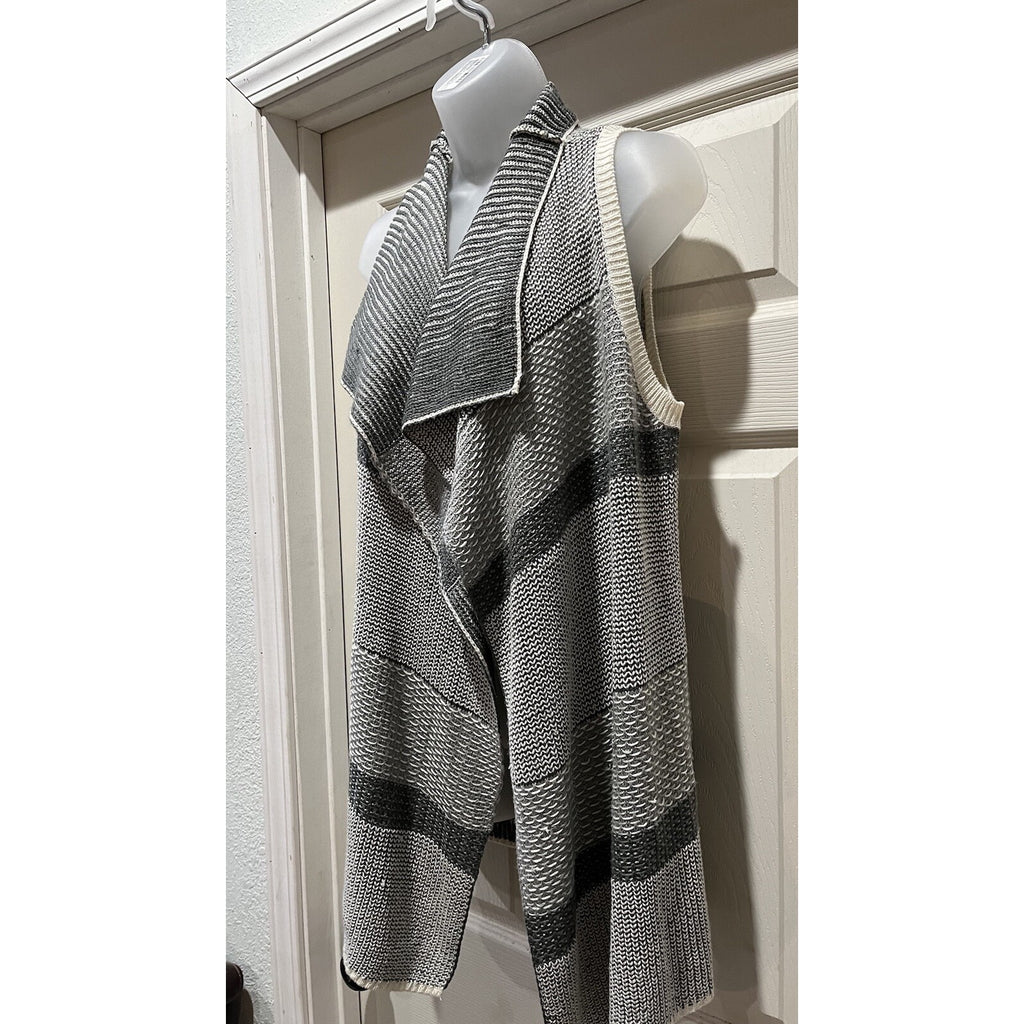 Cato Women's L Cardigan Sweater Sleeveless Stripe Open Front Vest EUC