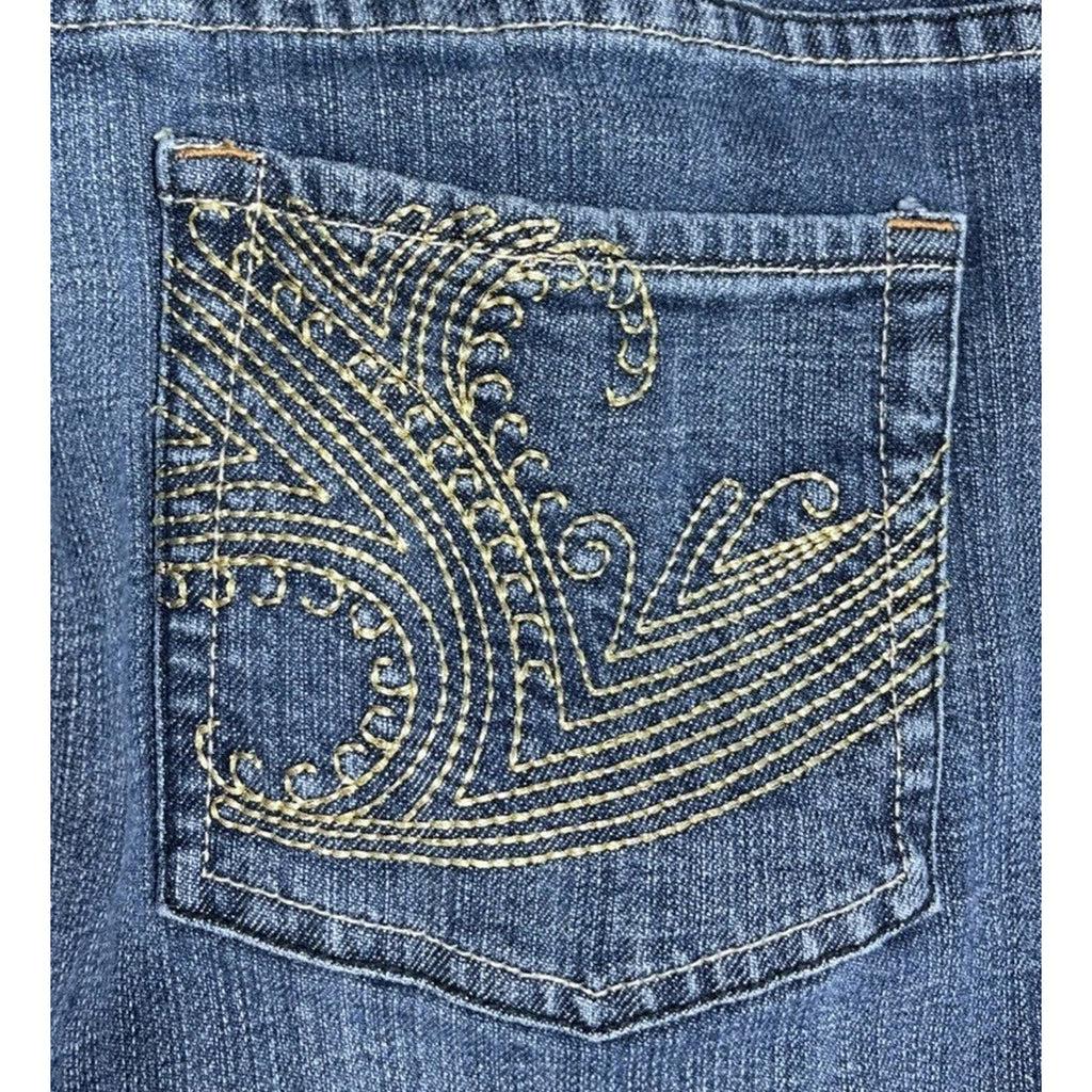 Chicos Platinum Womens Straight Leg Jeans Blue Embroidered Pockets Denim 2