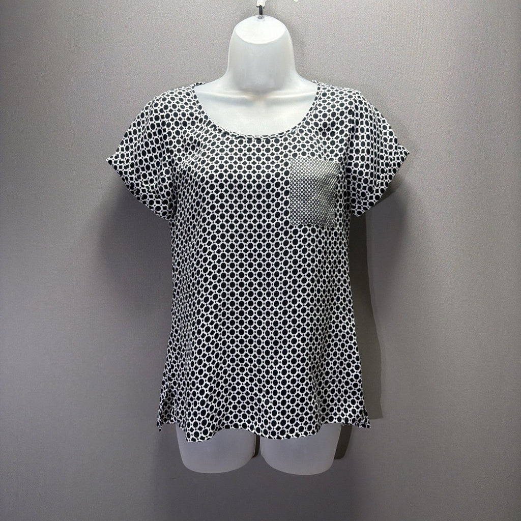 Banana Republic Blouse Top Womens XS Black Geometric Short Sleeve Pocket