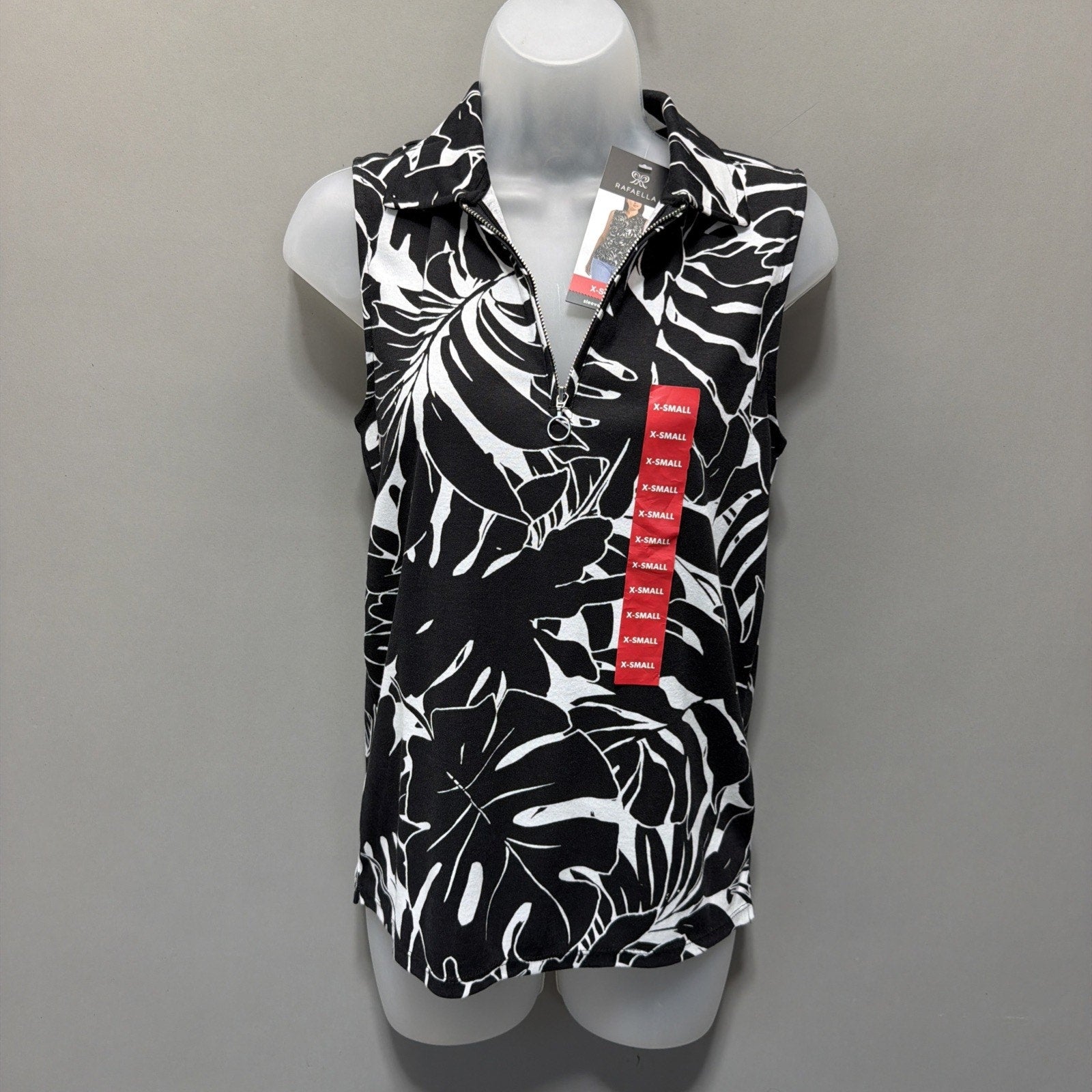 Rafaella Ladies Sleeveless Polo Size XS Pressed Palms Black NWT