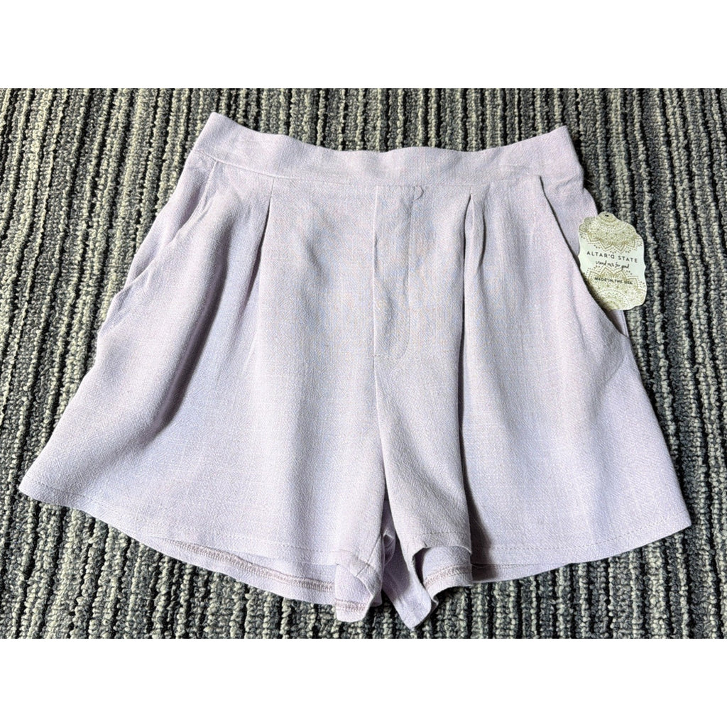 NWT Altar'd State Pleated Linen Blend Shorts Lavender, Women's Size S Made USA