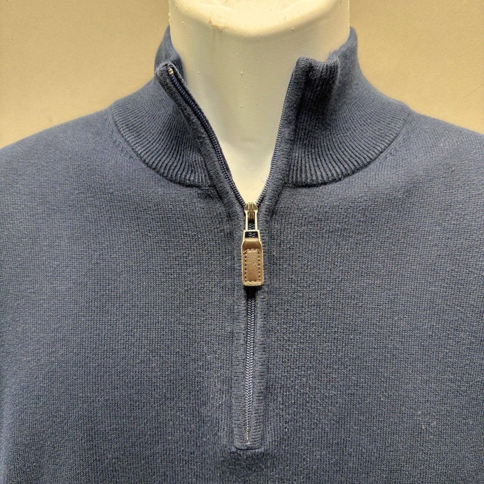 Jos A Bank Signature Collection Sweater Men L blue Pima Cotton 1/4 Zip Pullover