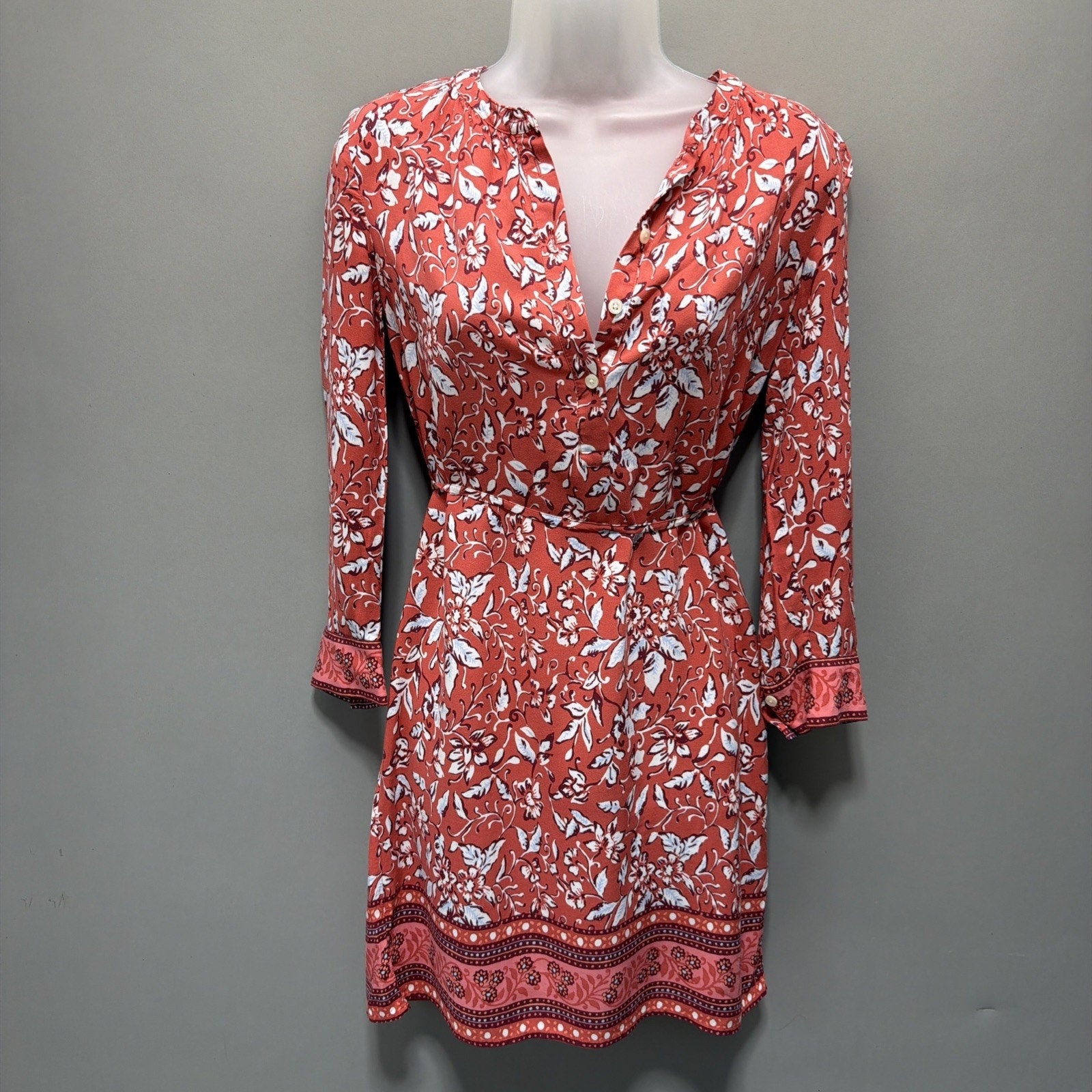 Ann Taylor Loft Petites Pink Coral Tunic Shirt Dress Floral Print Size XSP