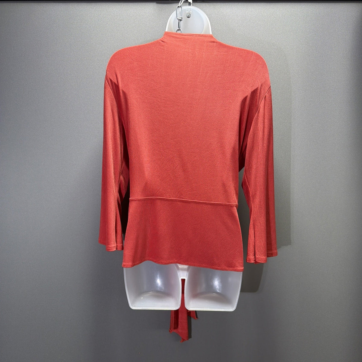Vtg Chicos Travelers Womens Cardigan Sz L Red 3/4 Sleeve Tie Front Slinky USA