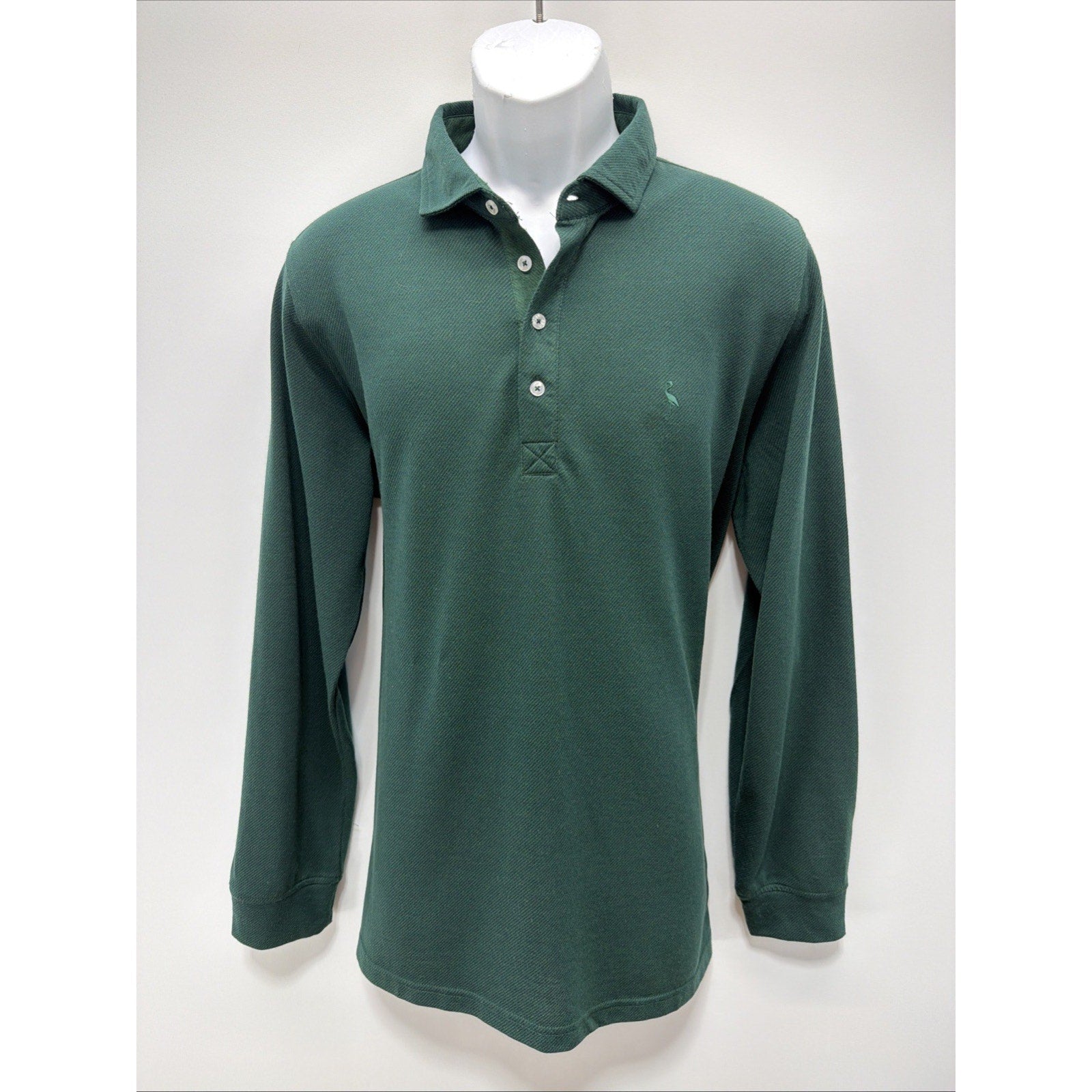 TailorByrd Men's Long Sleeve Twill Knit Polo shirt - Green XL
