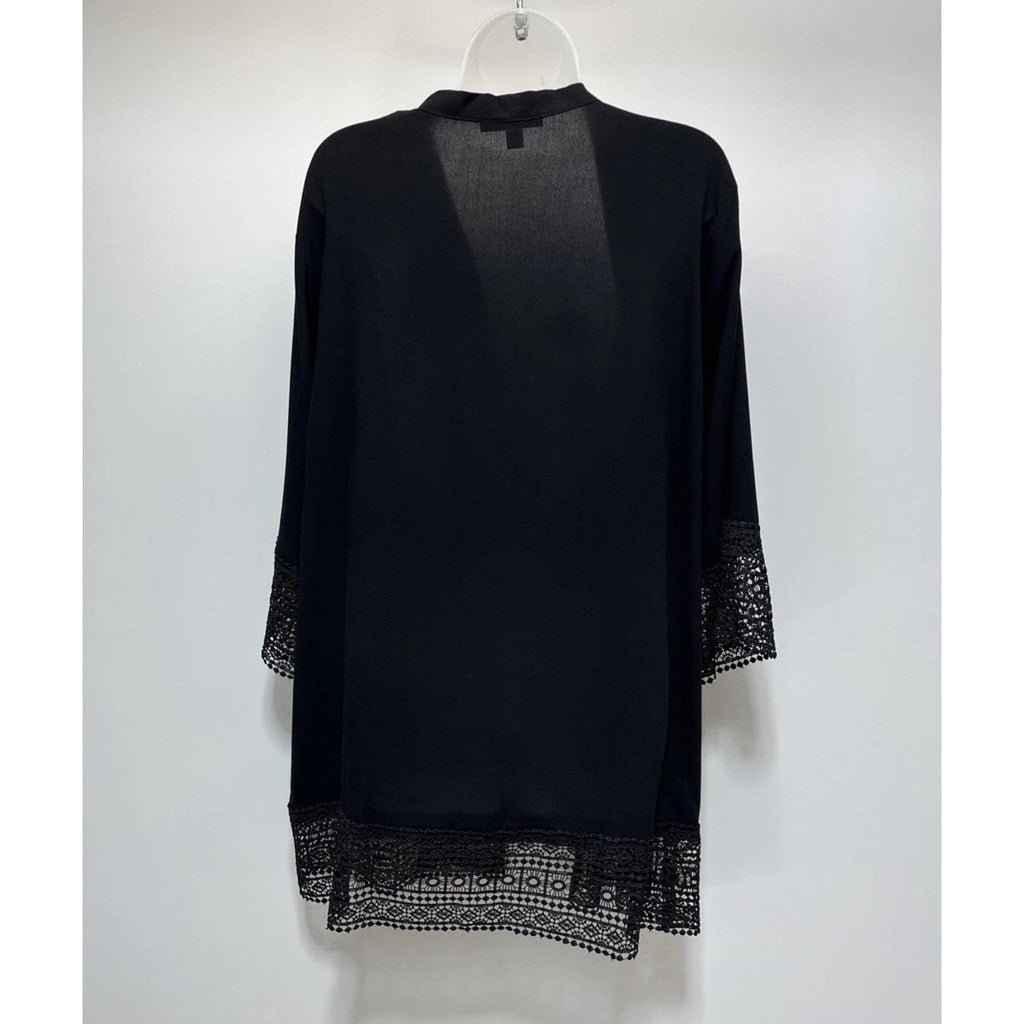 Studio Works Burnout cardigan sweater, Black with lace & sleeve trim, NWT 2X