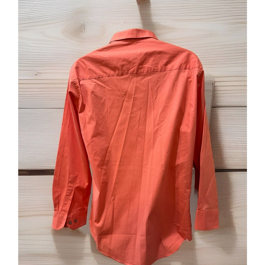 Alfani Solid Orange Button Up Stretch Barrel Cuff Men's Size Large 16.5 34/35