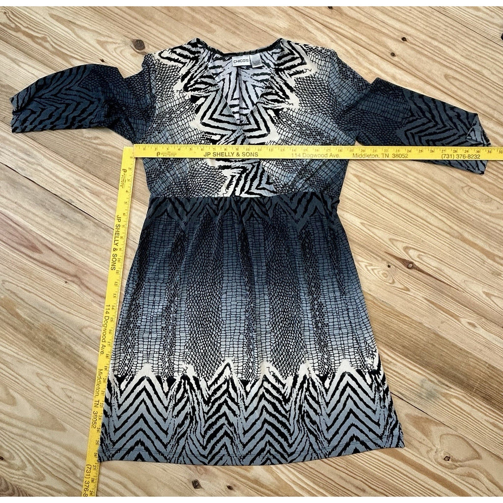CHICO'S Slinky Knit DRESS 2 12 L Animal Print Zebra Snake Knee Office Party.