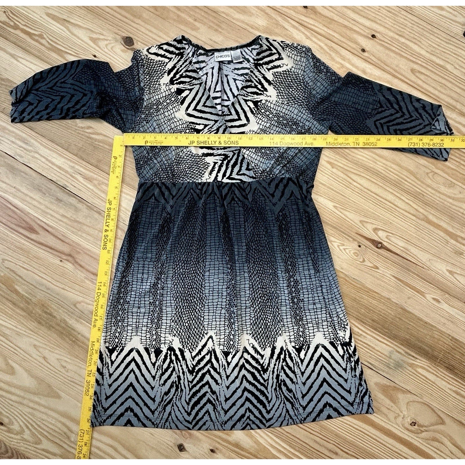 CHICO'S Slinky Knit DRESS 2 12 L Animal Print Zebra Snake Knee Office Party.