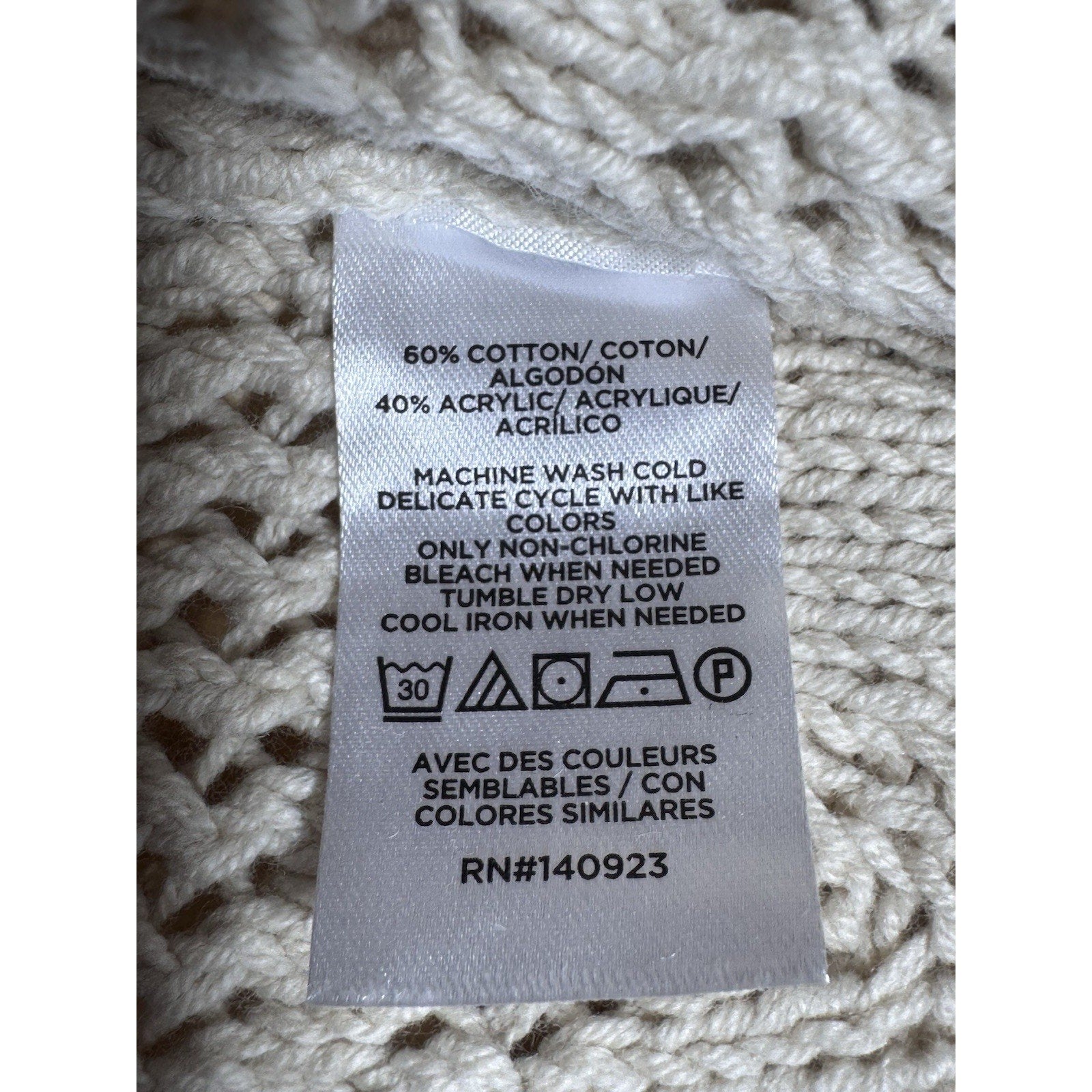 LOFT Women’s Large Cream Open Knit Sweater Bell Sleeve Boho Cotton Blend NWT