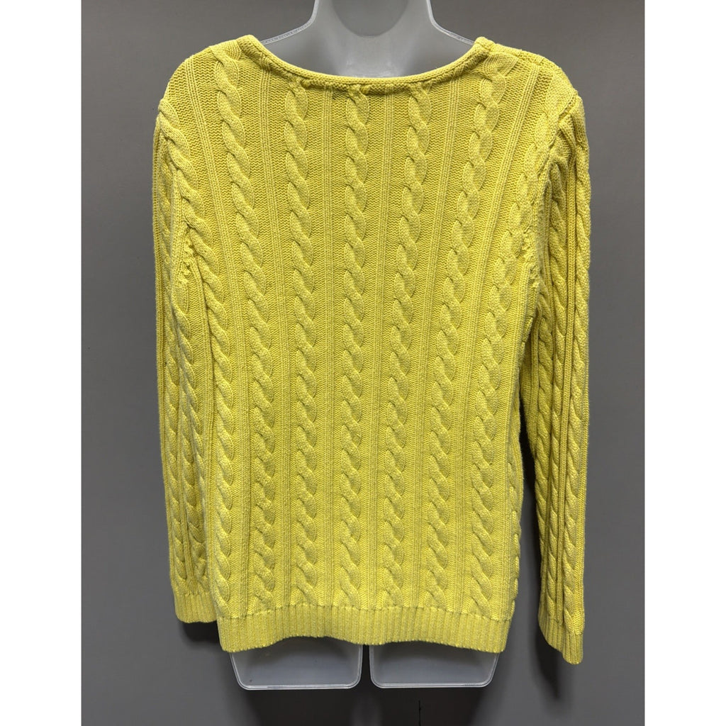Vtg 90s Lauren Ralph Lauren Women's Lemon Yellow V-Neck Cable Knit Sweater 1X