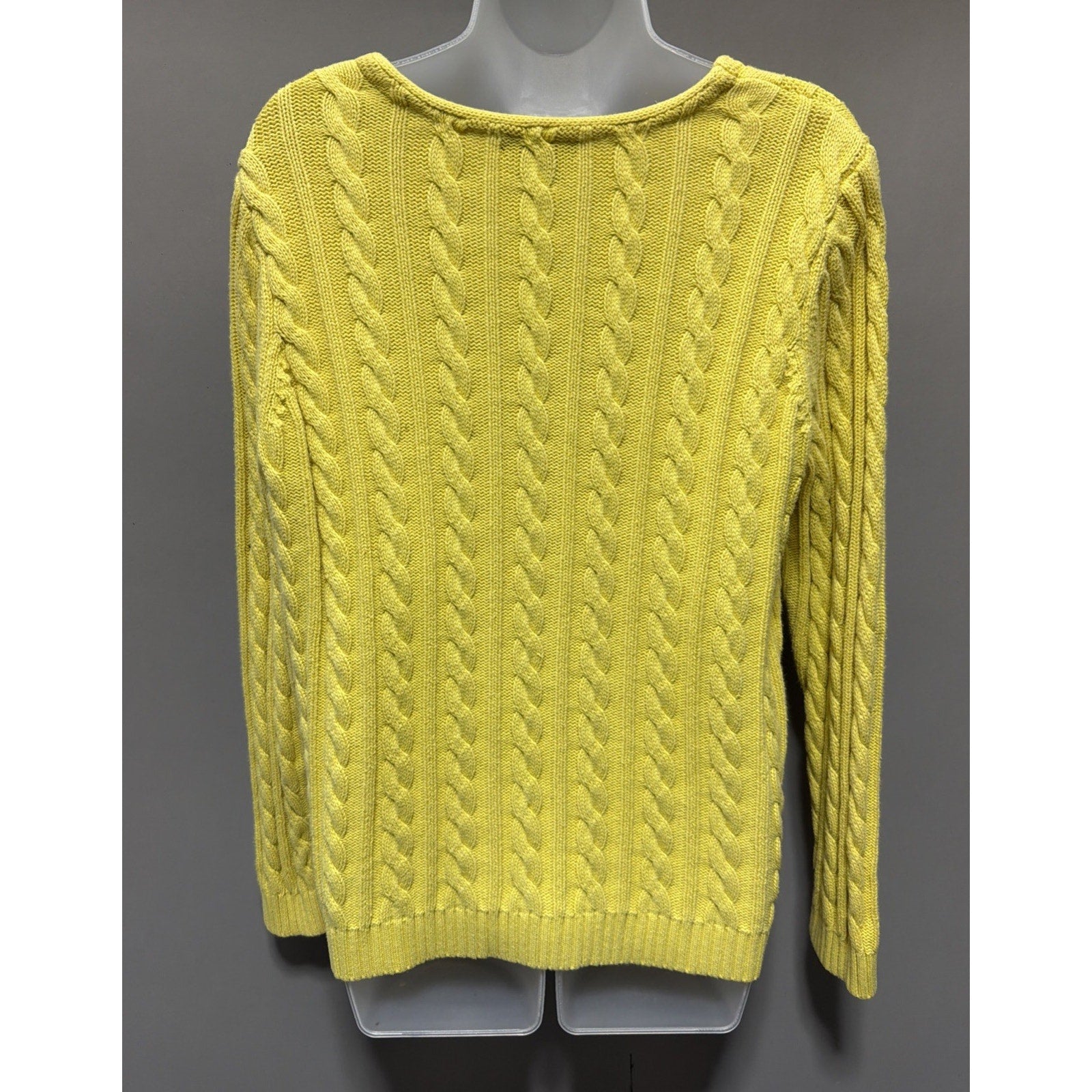 Vtg 90s Lauren Ralph Lauren Women's Lemon Yellow V-Neck Cable Knit Sweater 1X