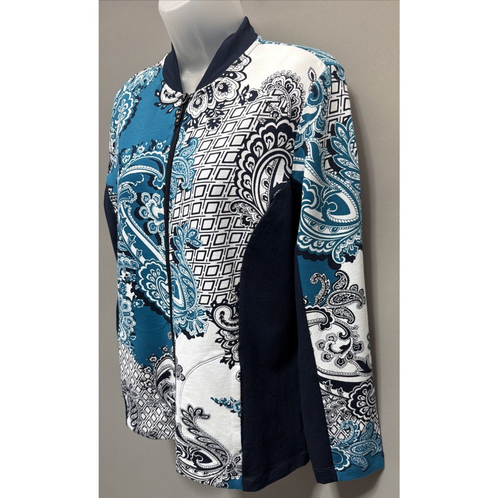 Susan Graver Weekend Jacket Women’s Multicolor Paisley Print Knit Full Zip