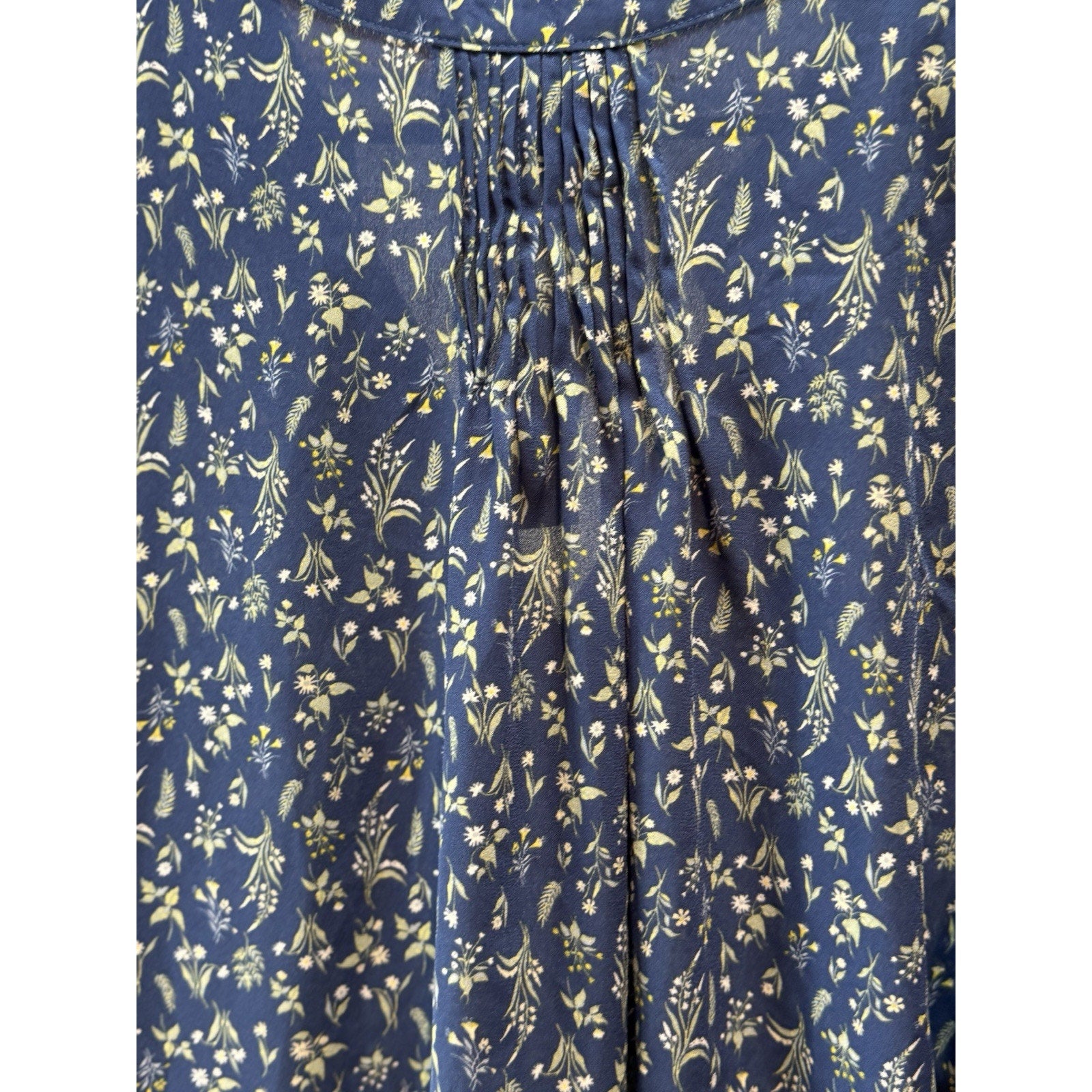 Jachs Girlfriend Button-Front Blue Floral Poly Crepe 3/4 Sleeve Blouse Large NWT