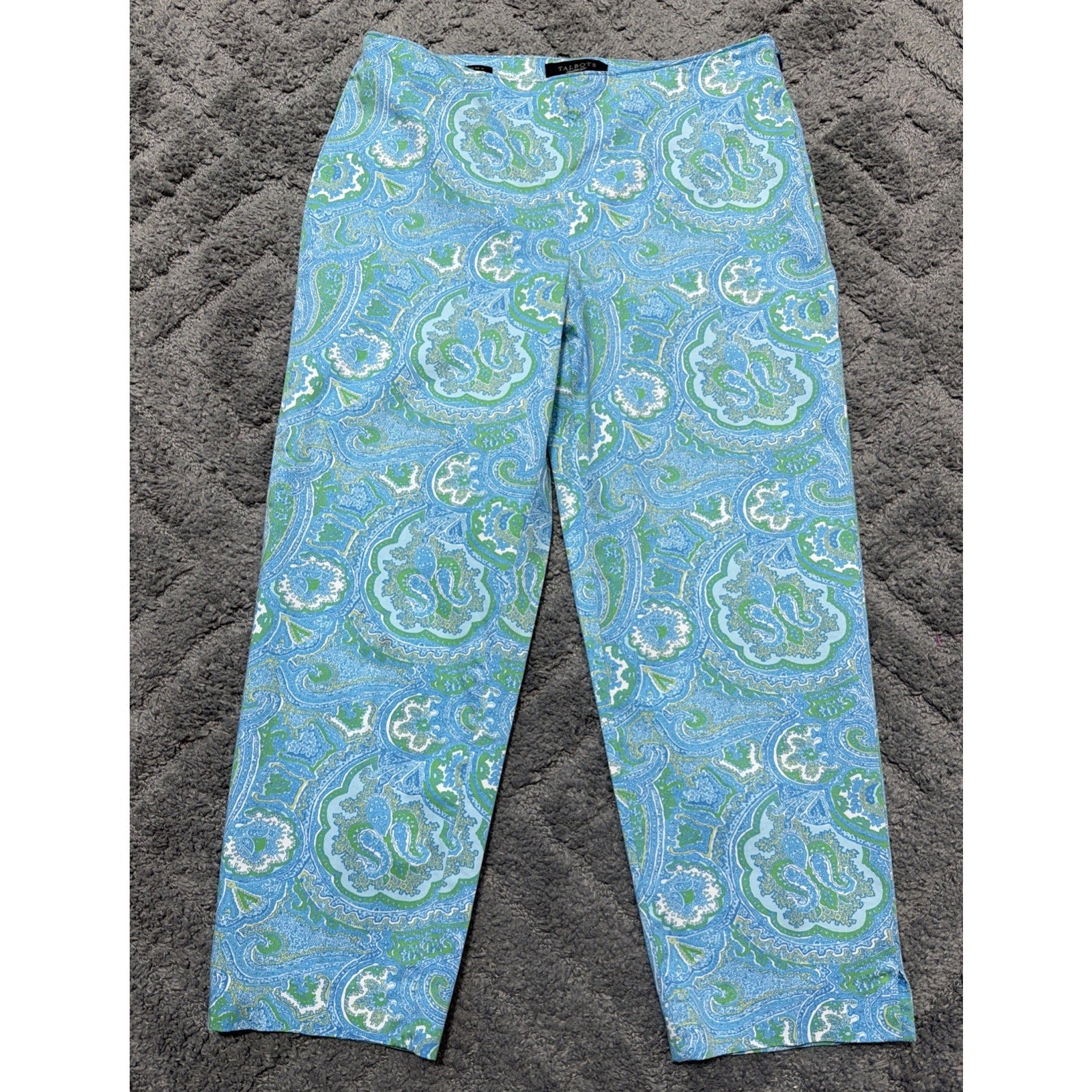 Talbots Ladies Classic Side Zip Blue Paisley Crop Pants Size 6