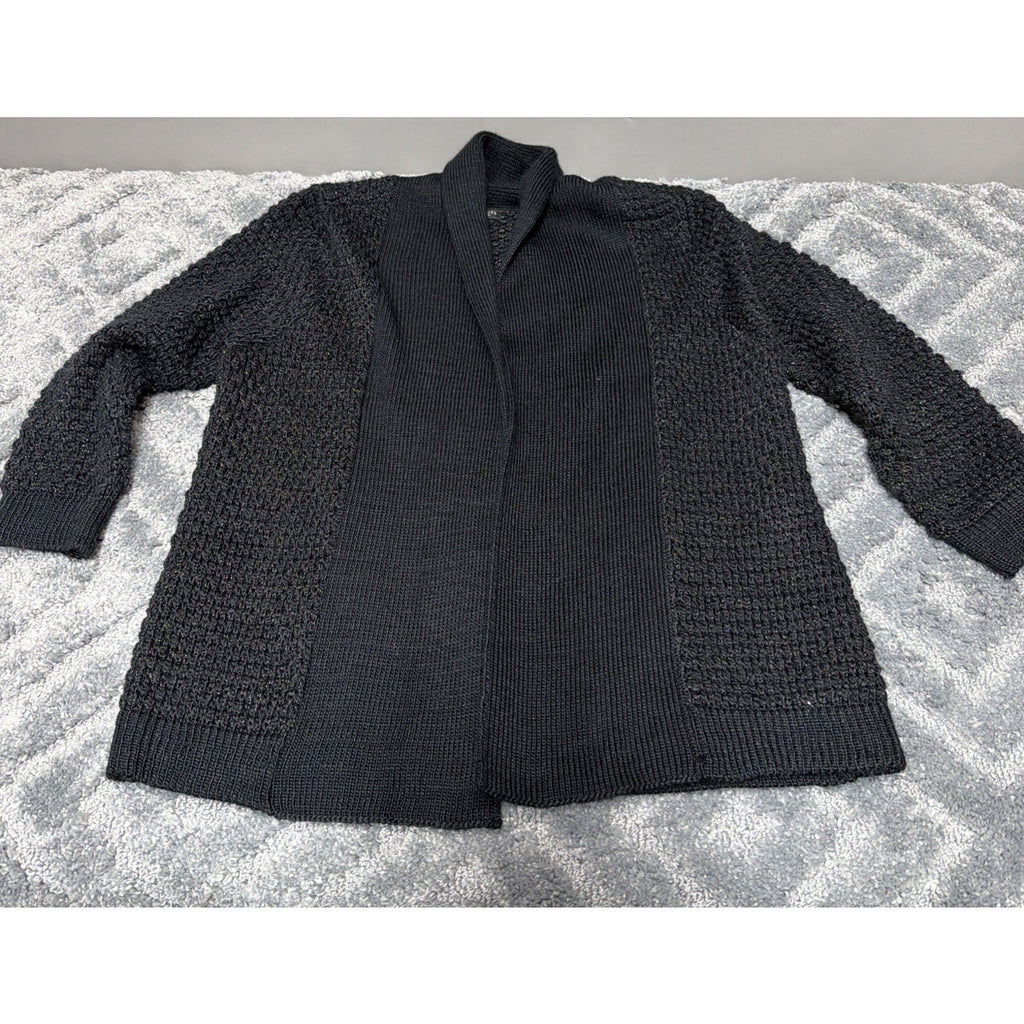 Talbots Chunky Knit Open Front Black Metallic Shimmer Cardigan Sweater Size S/M