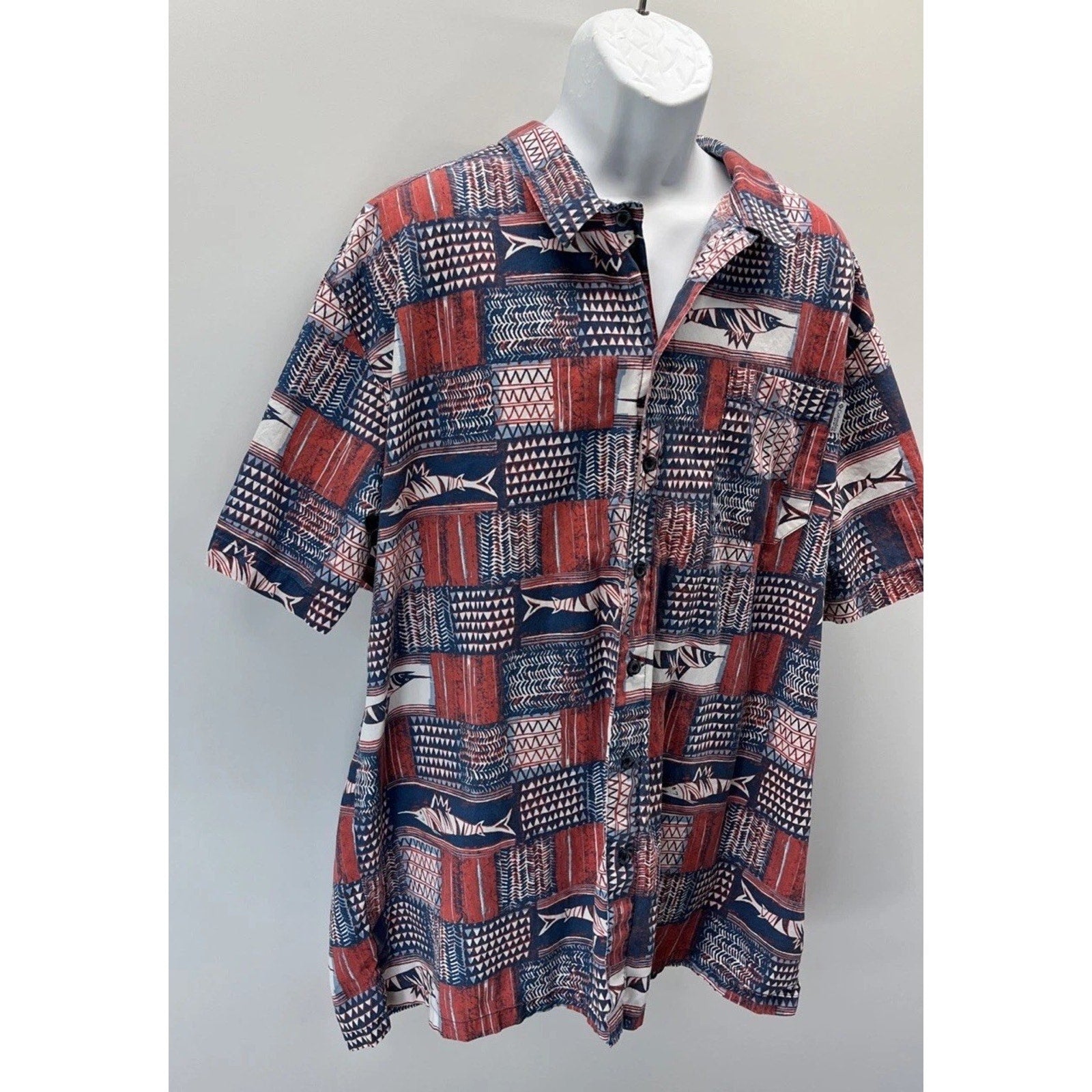 Columbia PFG Shirt Men’s 2XL Vented Fishing Tribal Sailfish All Over Print