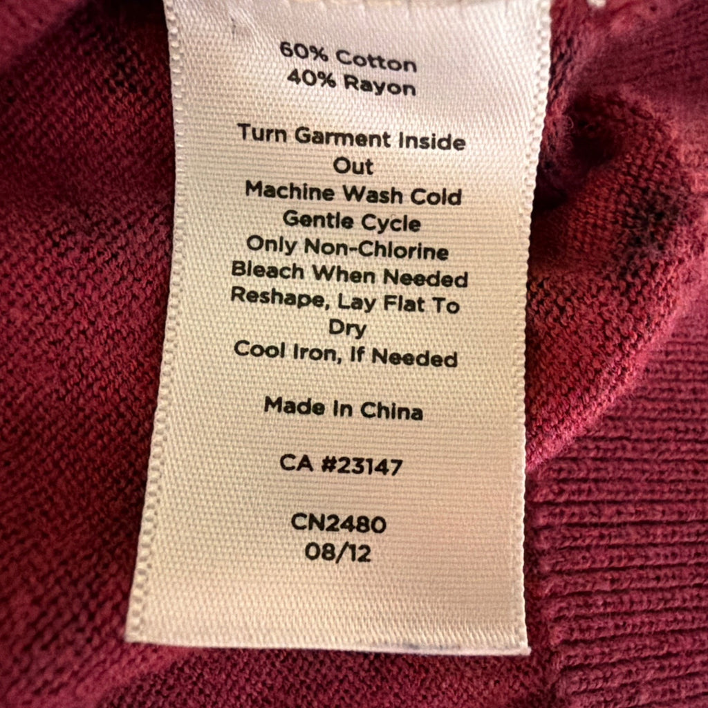 TALBOTS Cardigan Womens LP Burgundy Black Leopard Print Cotton Long Sleeve