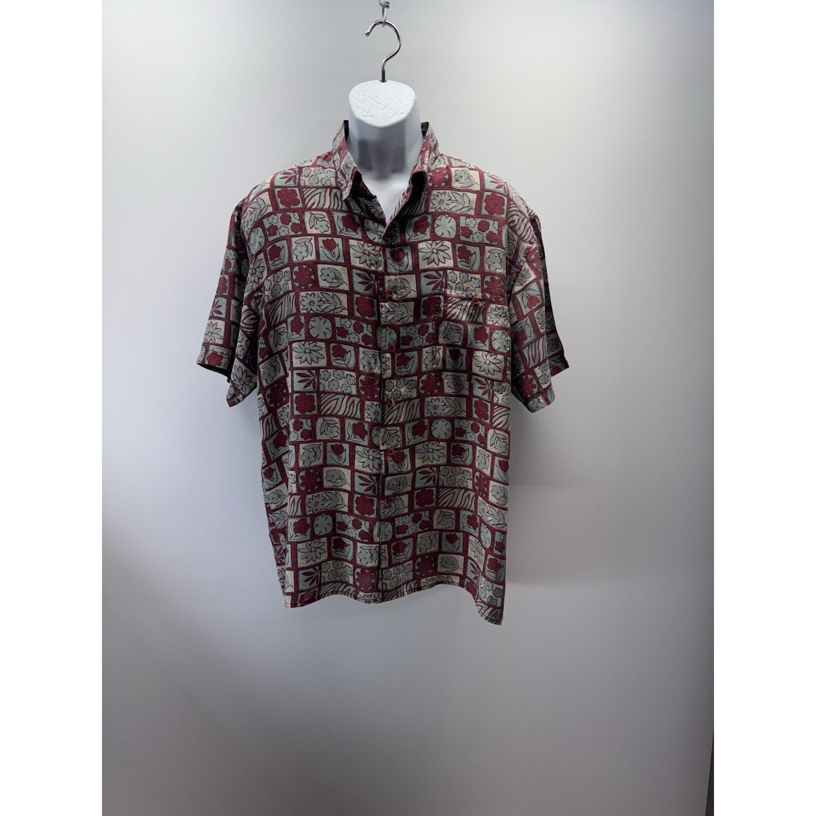 AOP Island Republic 100% Silk A Declaration of Style Button-Down Tee Men's XL