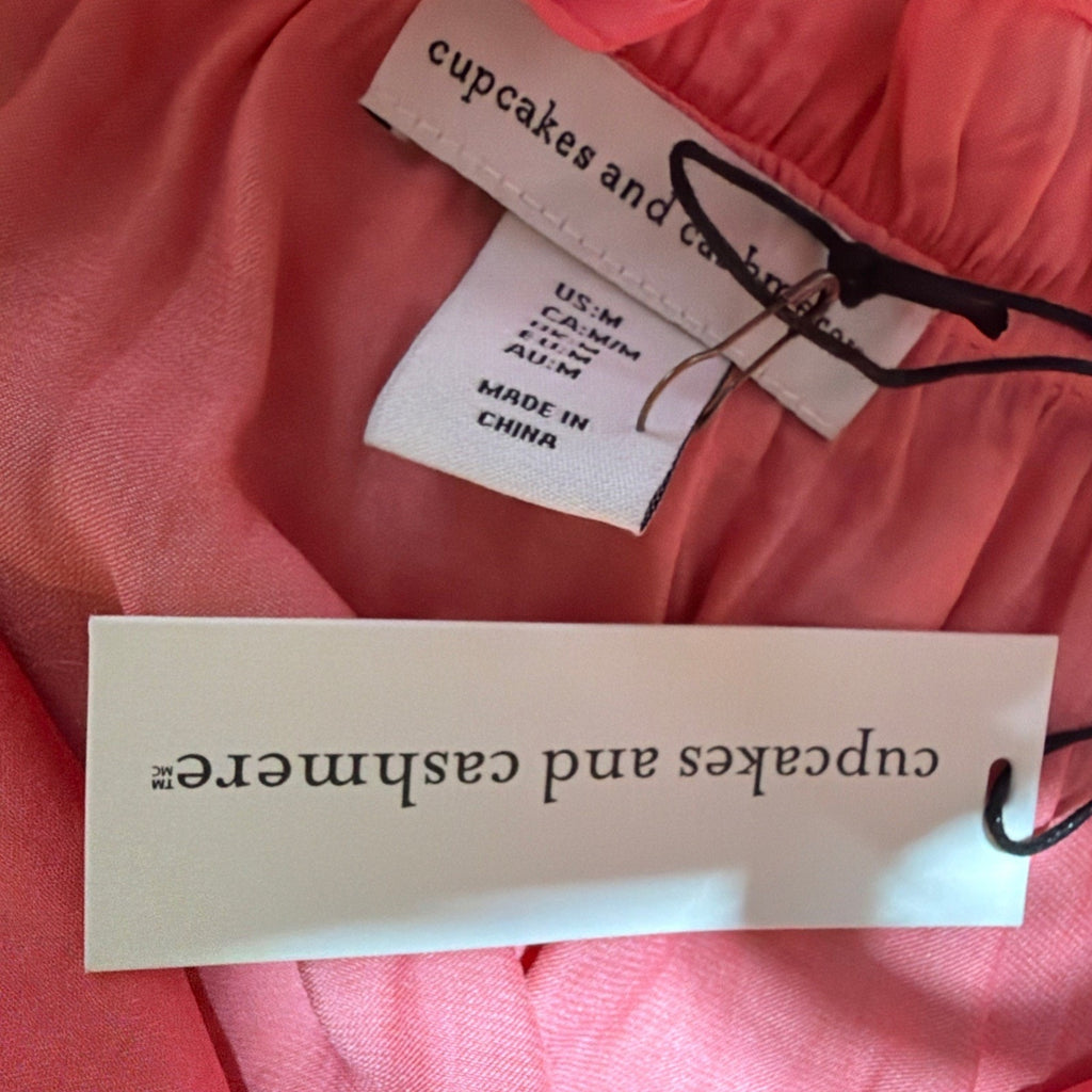 Cupcakes And Cashmere Top Womens M Pink Sleeveless Blouse Ruffled V-Neck NWT
