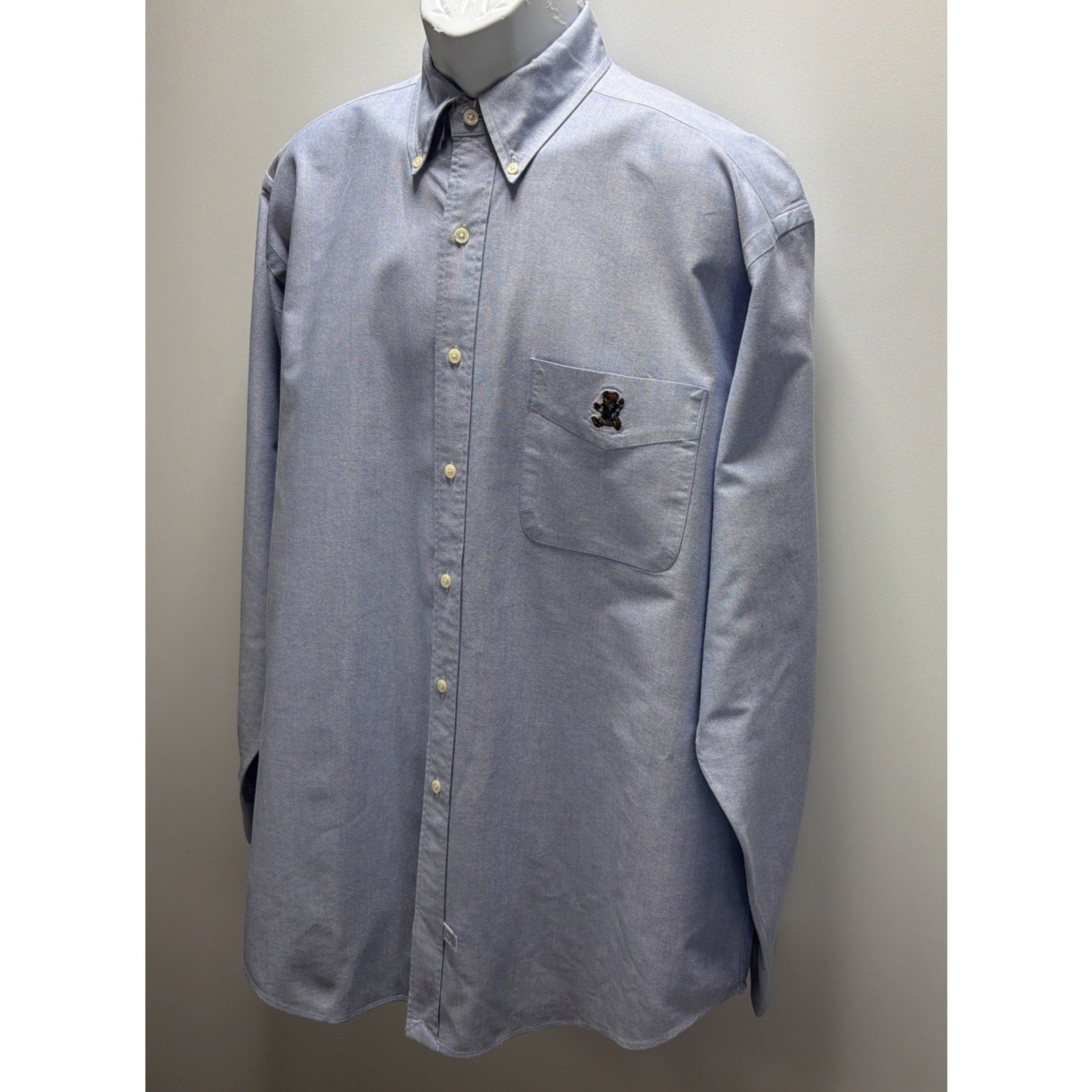 Polo Ralph Lauren Bear Oxford Long Sleeve Blue Button Down Shirt Mens L NWOT