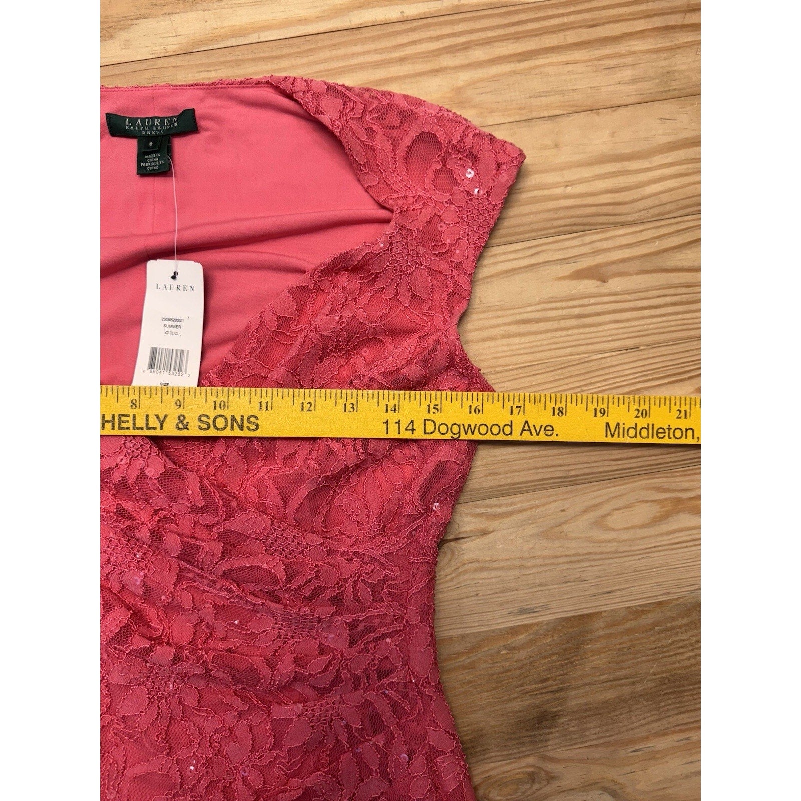 Lauren Ralph Lauren Pink Floral Lace Ruched Women’s Dress Size 8 New With Tags