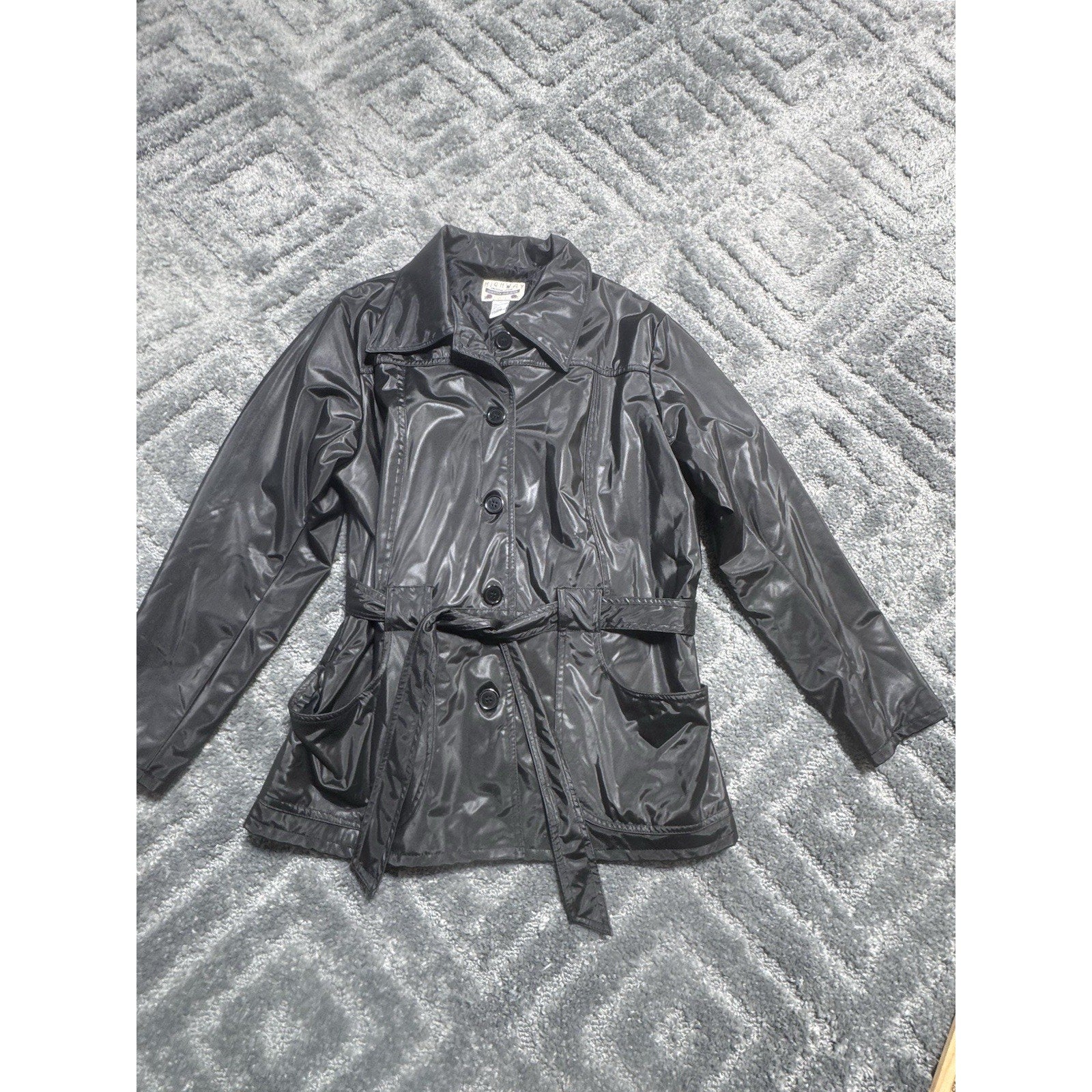 Highway Womens Trench Coat Faux Leather Full Zip Lined Black Size 1X