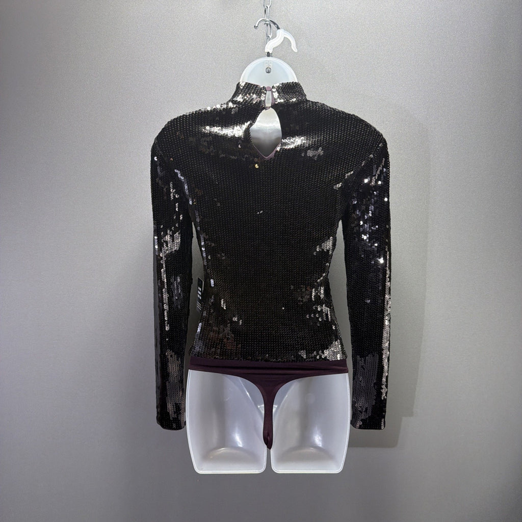 EXPRESS Women Sequin Padded Shoulder Thong Bodysuit Size XS Stretch NWT