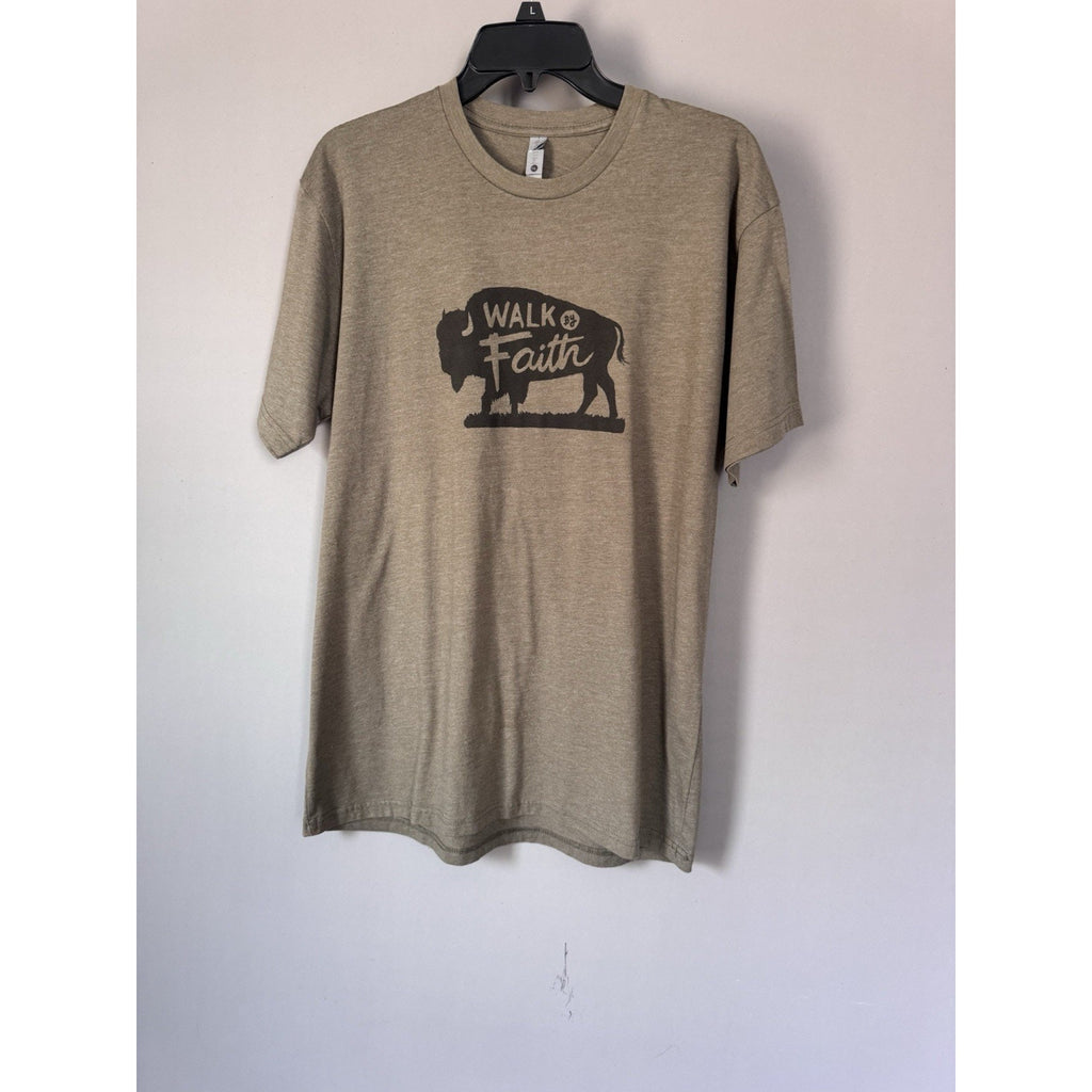 Walk By Faith Buffalo Graphic T Shirt Mens Large Tan Christian Western
