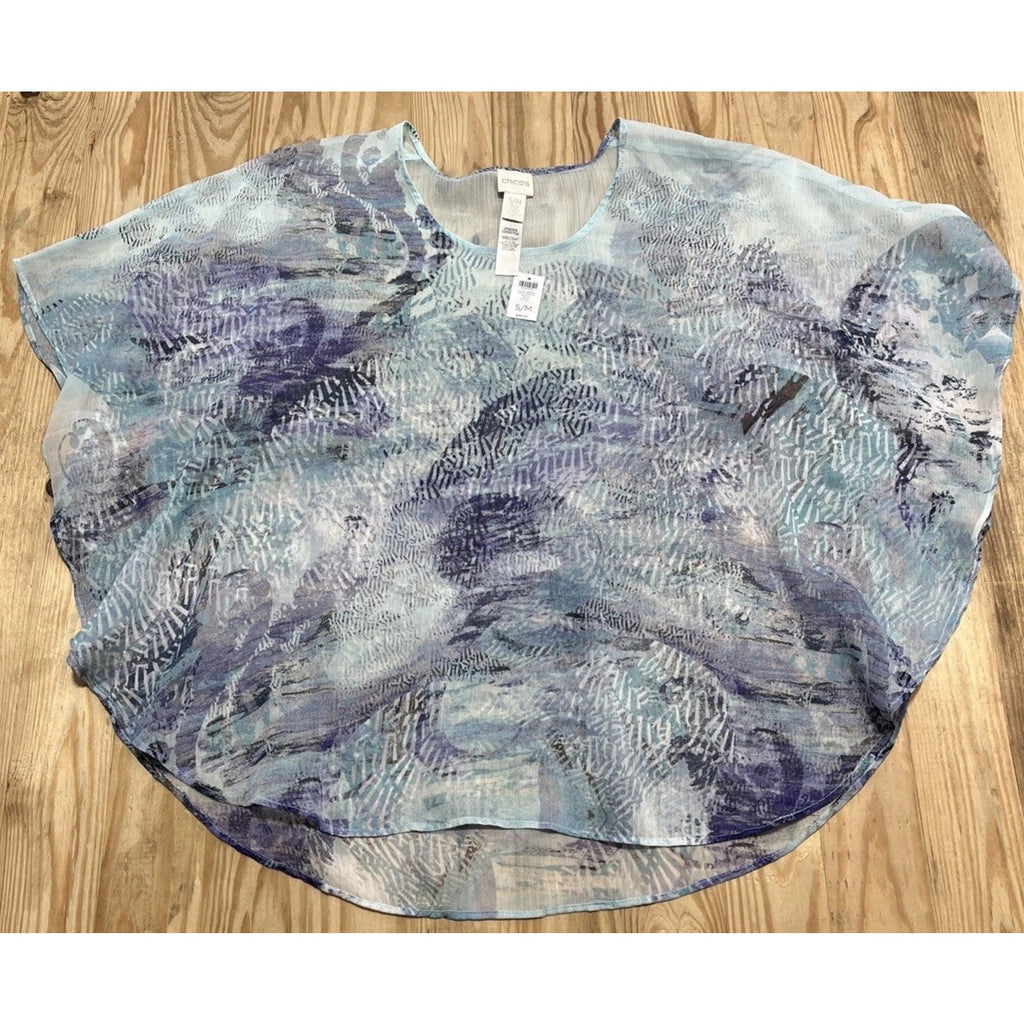 Chico’s Harmony Poncho Multicolor Abstract Print Semi Sheer NWT S/M