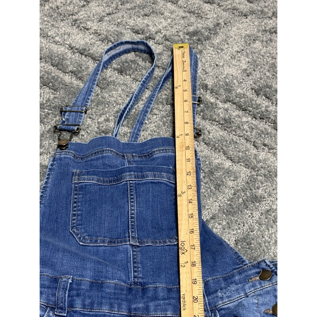 Wax Jeans Women's Factory Distressed Y2K Stretch Skinny Med Wash Overalls Size M