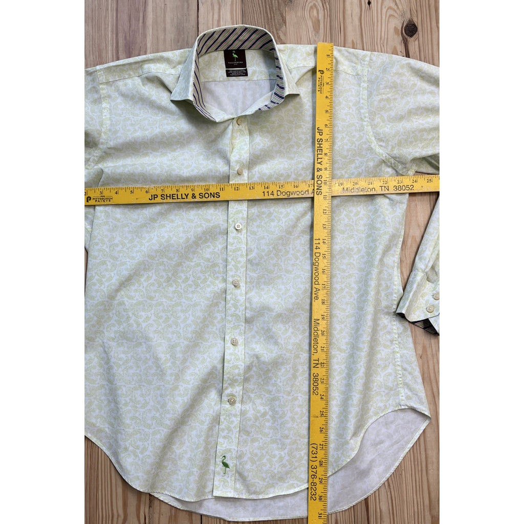 TAILORBYRD Men's Green Paisley Flakes Long Sleeve Button Down Shirt L EUC