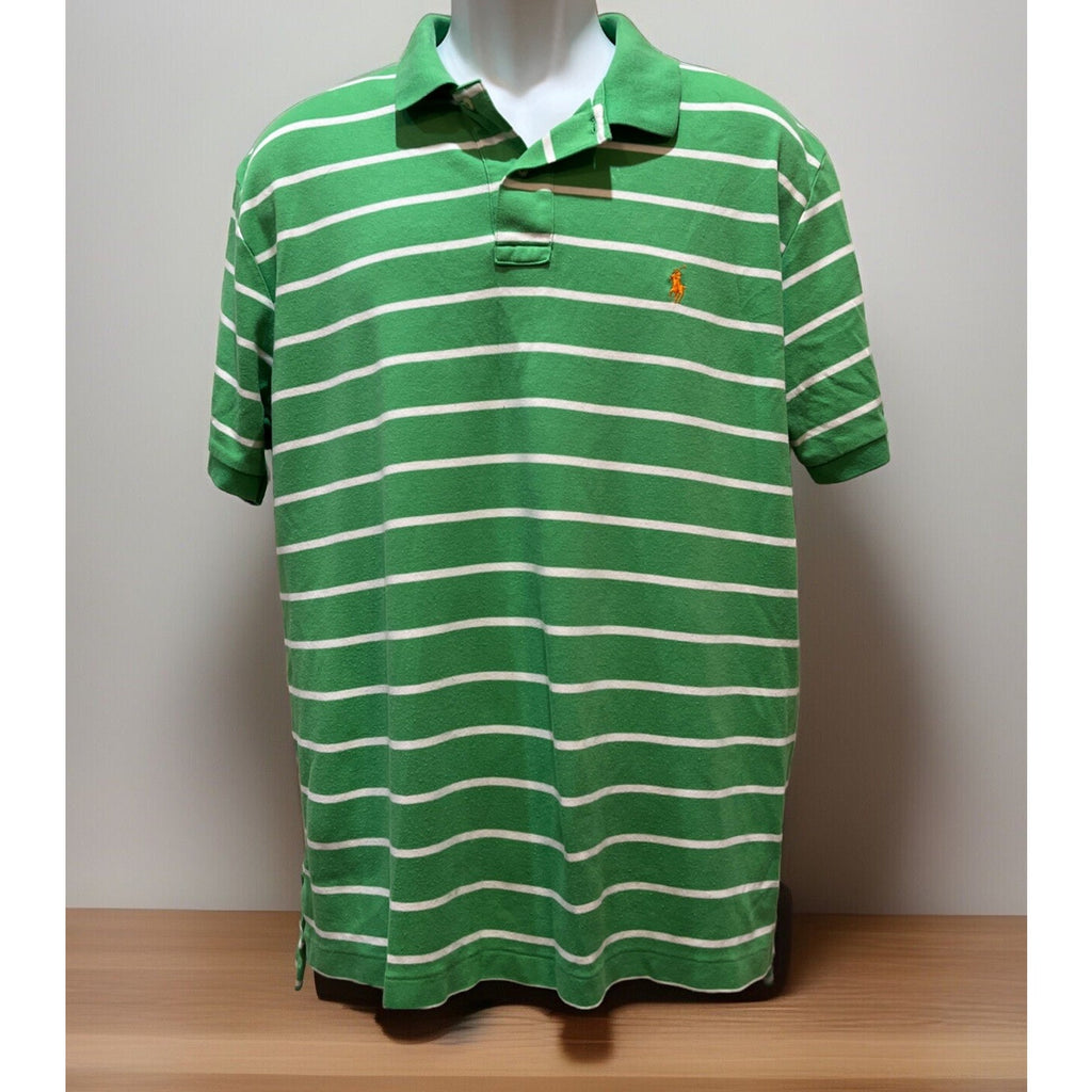 Polo Golf Ralph Lauren Shirt Men's Size L Green White Stripe Preppy Gold Pony