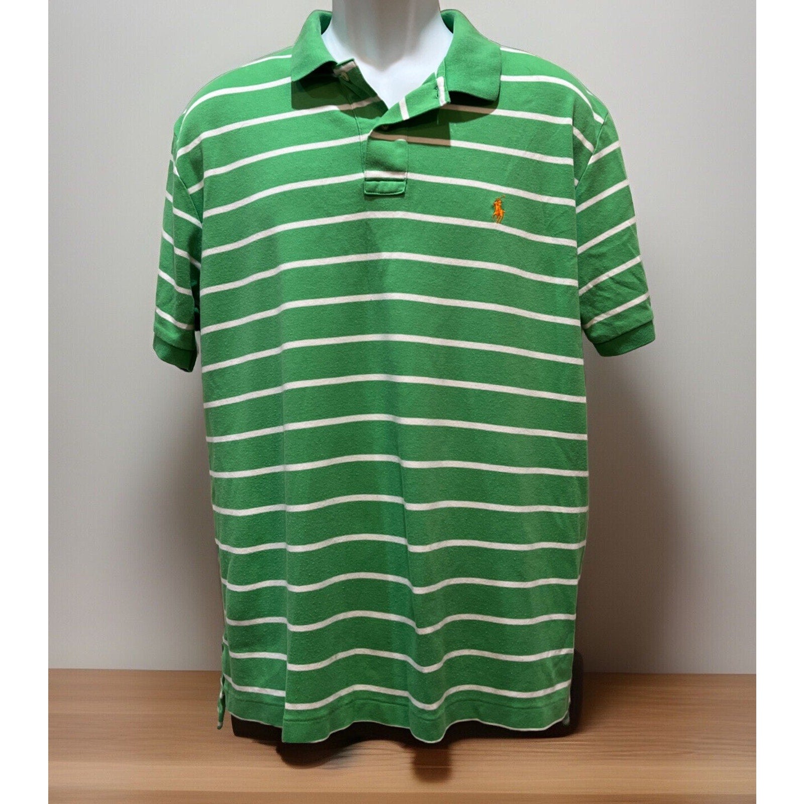 Polo Golf Ralph Lauren Shirt Men's Size L Green White Stripe Preppy Gold Pony
