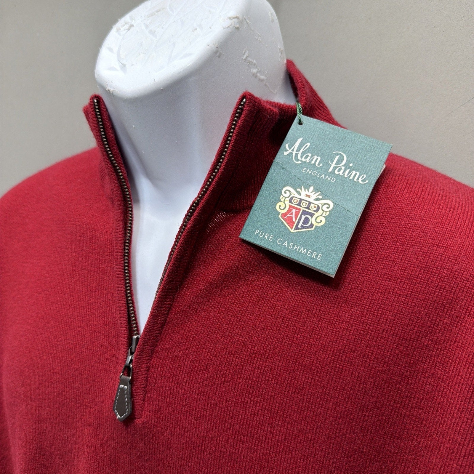 Alan Paine England Hanbury Half Zip Mock Neck 100% Cashmere Sz 50 Msrp 432$ Flaw